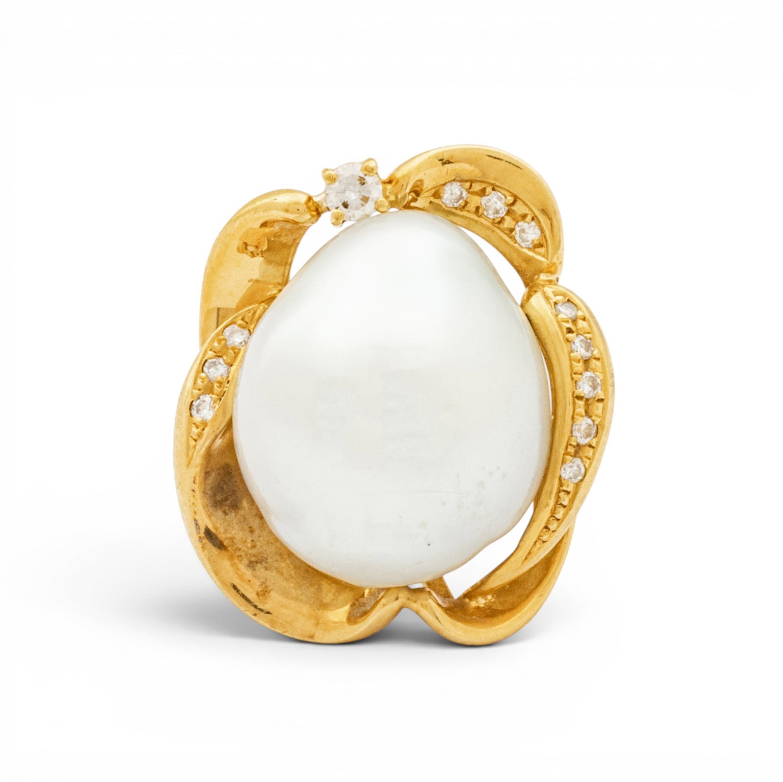 18k Yellow Gold, South Sea Pearl, and Diamond Ring Size 6 12.8 g - 6