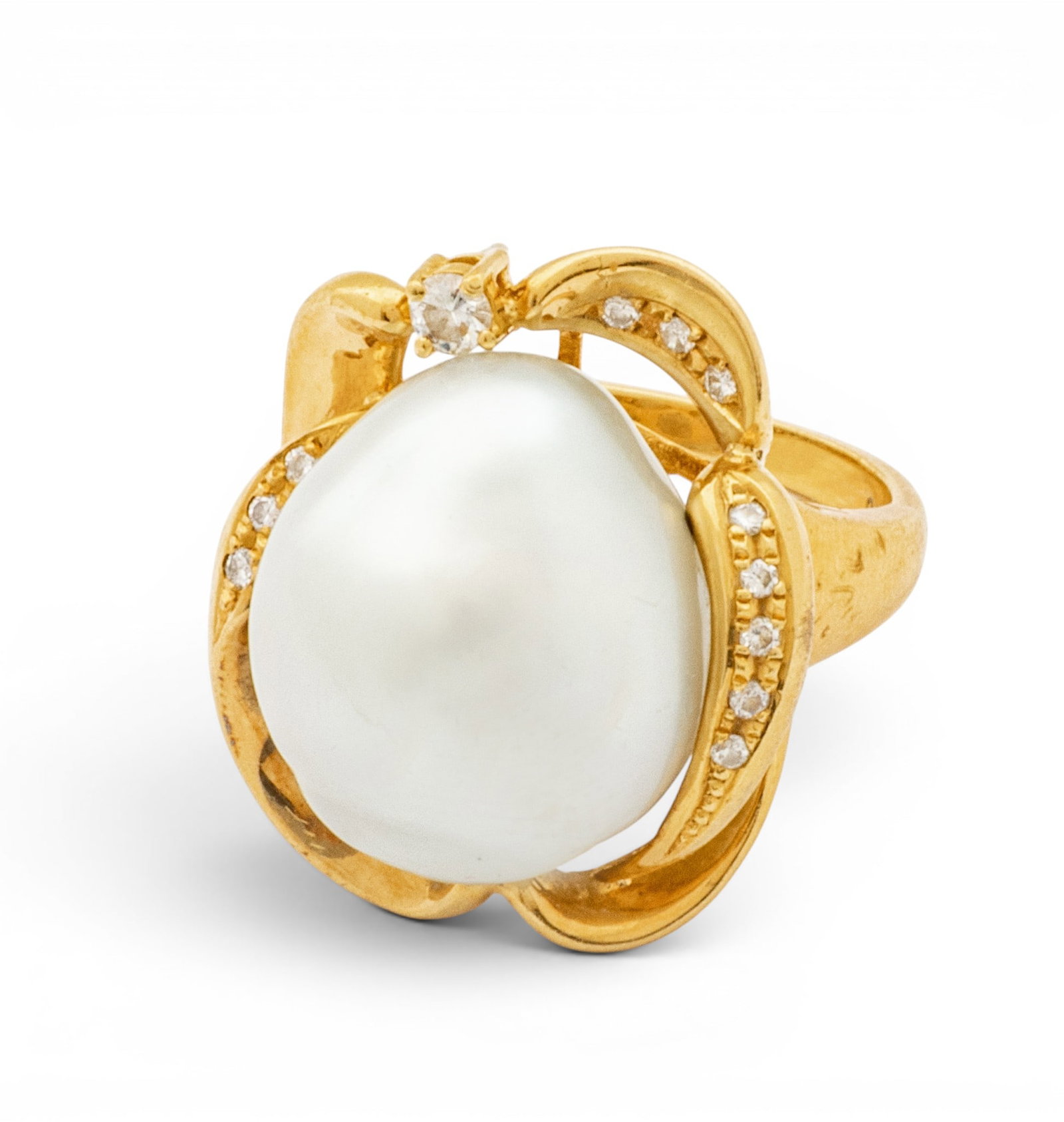 18k Yellow Gold, South Sea Pearl, and Diamond Ring Size 6 12.8 g - 7