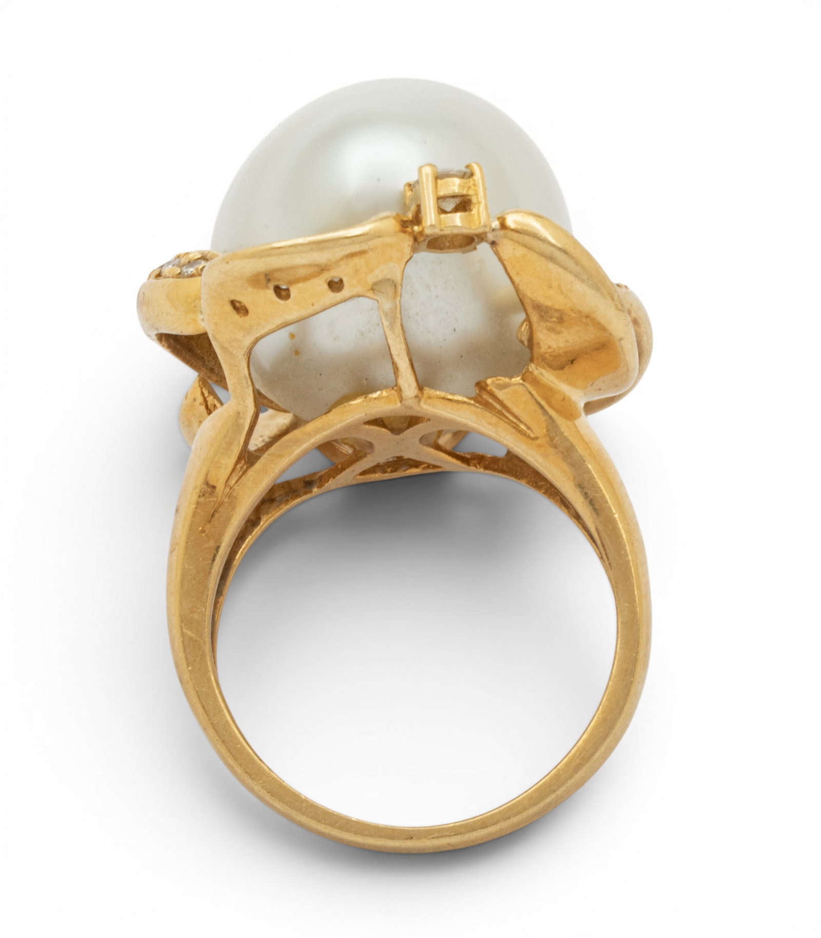 18k Yellow Gold, South Sea Pearl, and Diamond Ring Size 6 12.8 g - 9