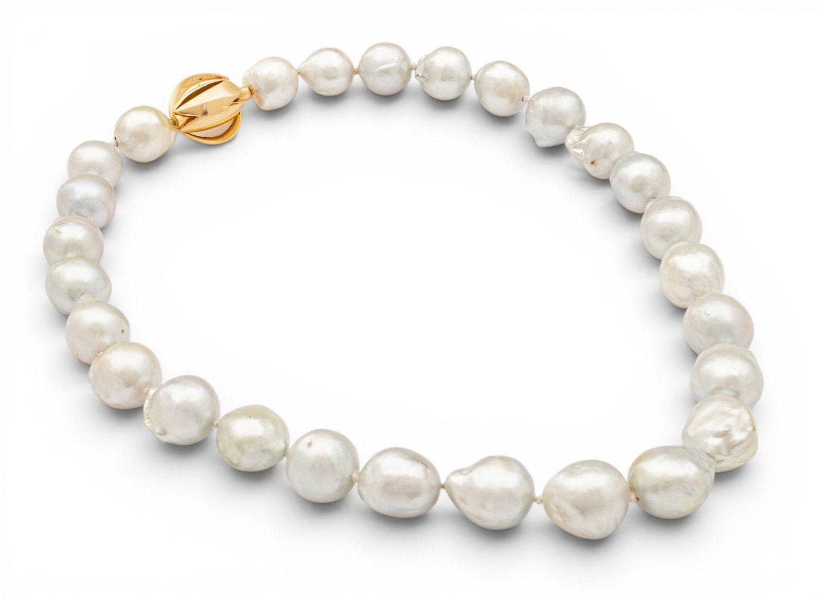 14k Yellow Gold and Diamond Clasp, Baroque South Sea Pearl Necklace L 20" - 3