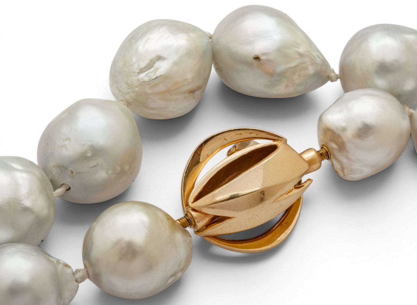 14k Yellow Gold and Diamond Clasp, Baroque South Sea Pearl Necklace L 20" - 6