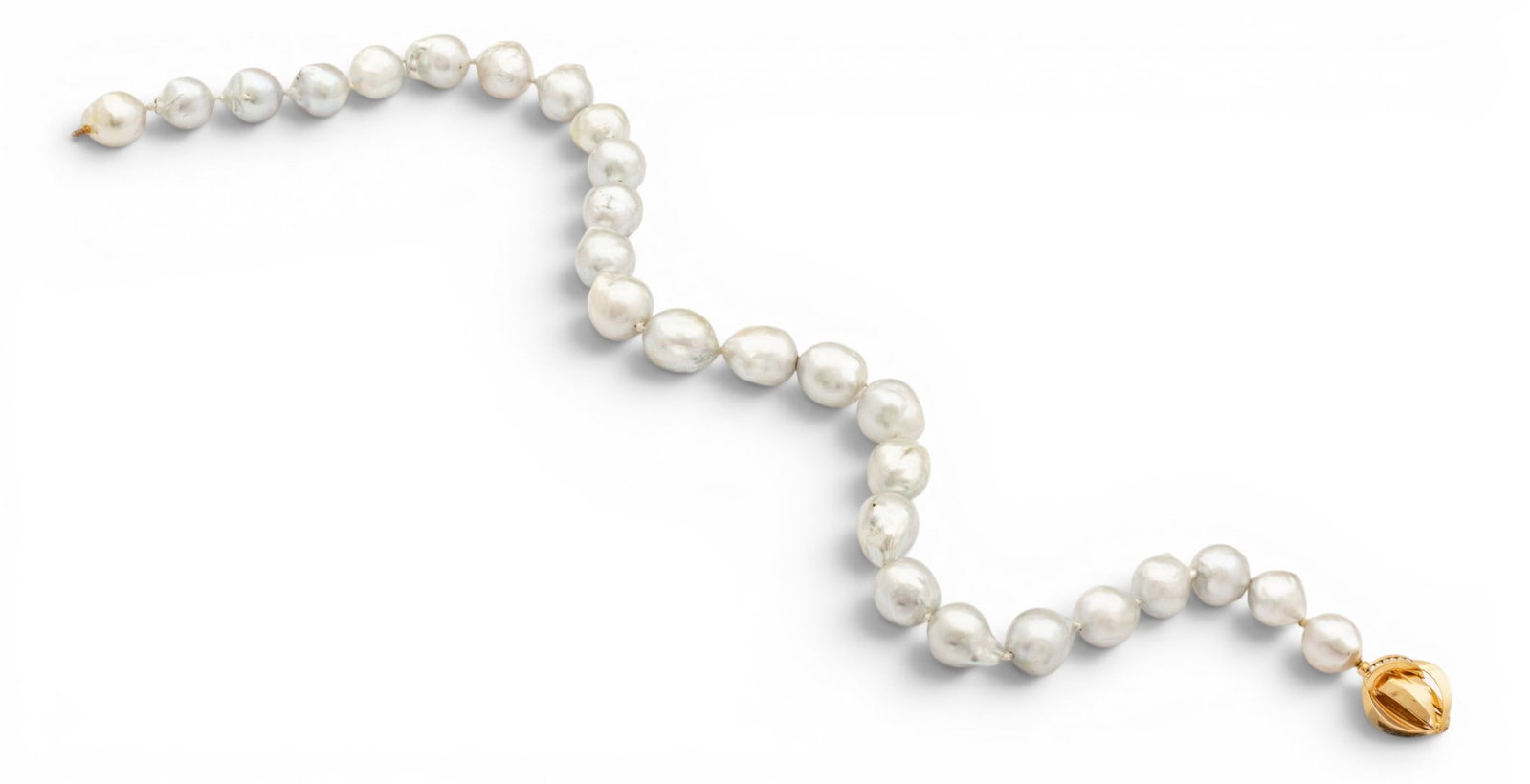 14k Yellow Gold and Diamond Clasp, Baroque South Sea Pearl Necklace L 20" - 8