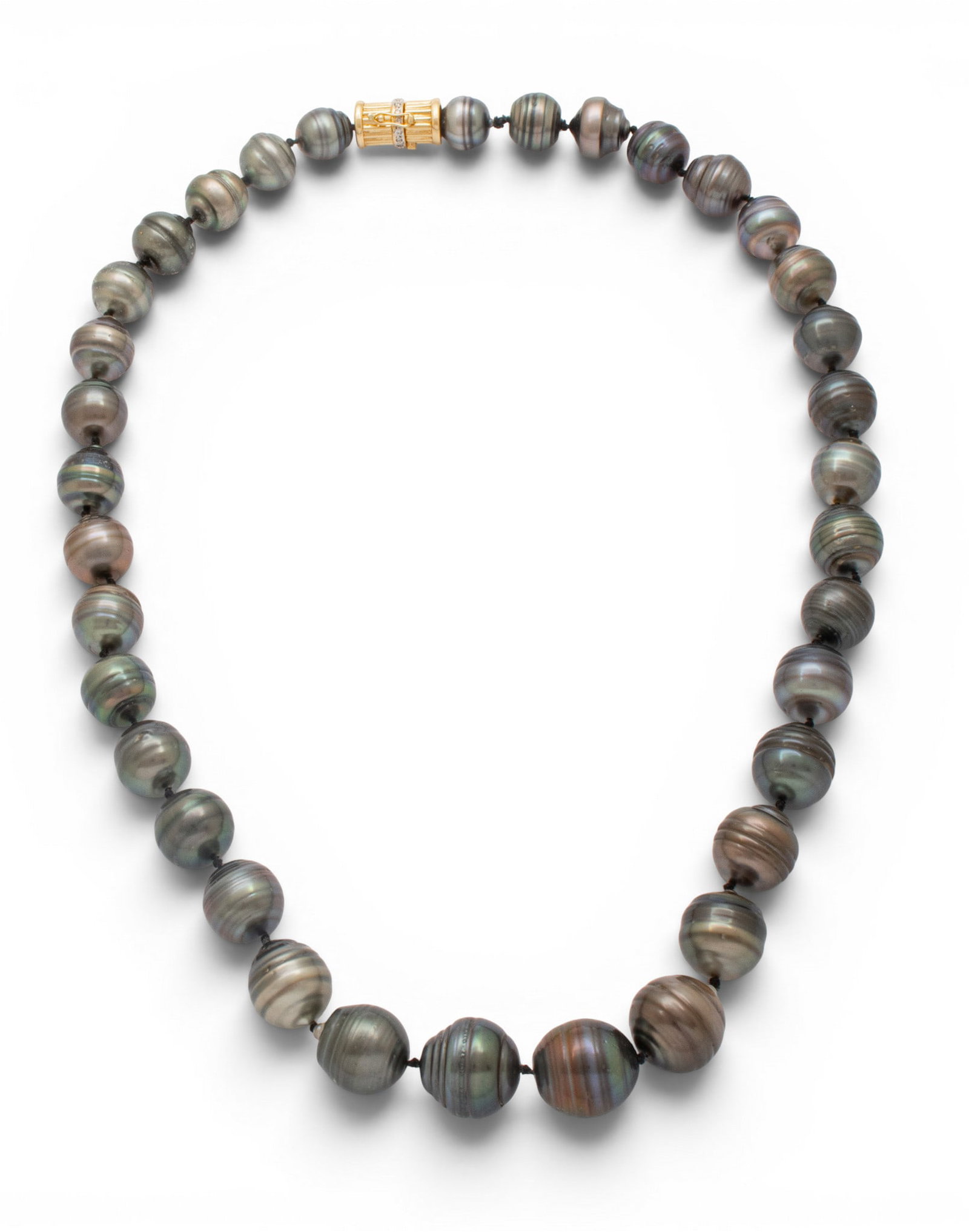 14k Yellow Gold and Diamond Clasp, Black Tahitian Pearl Necklace L 20" - 3