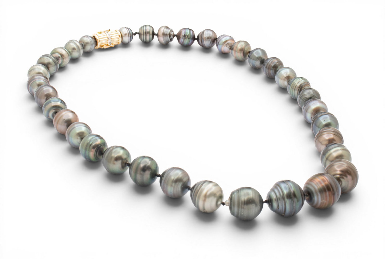 14k Yellow Gold and Diamond Clasp, Black Tahitian Pearl Necklace L 20" - 4