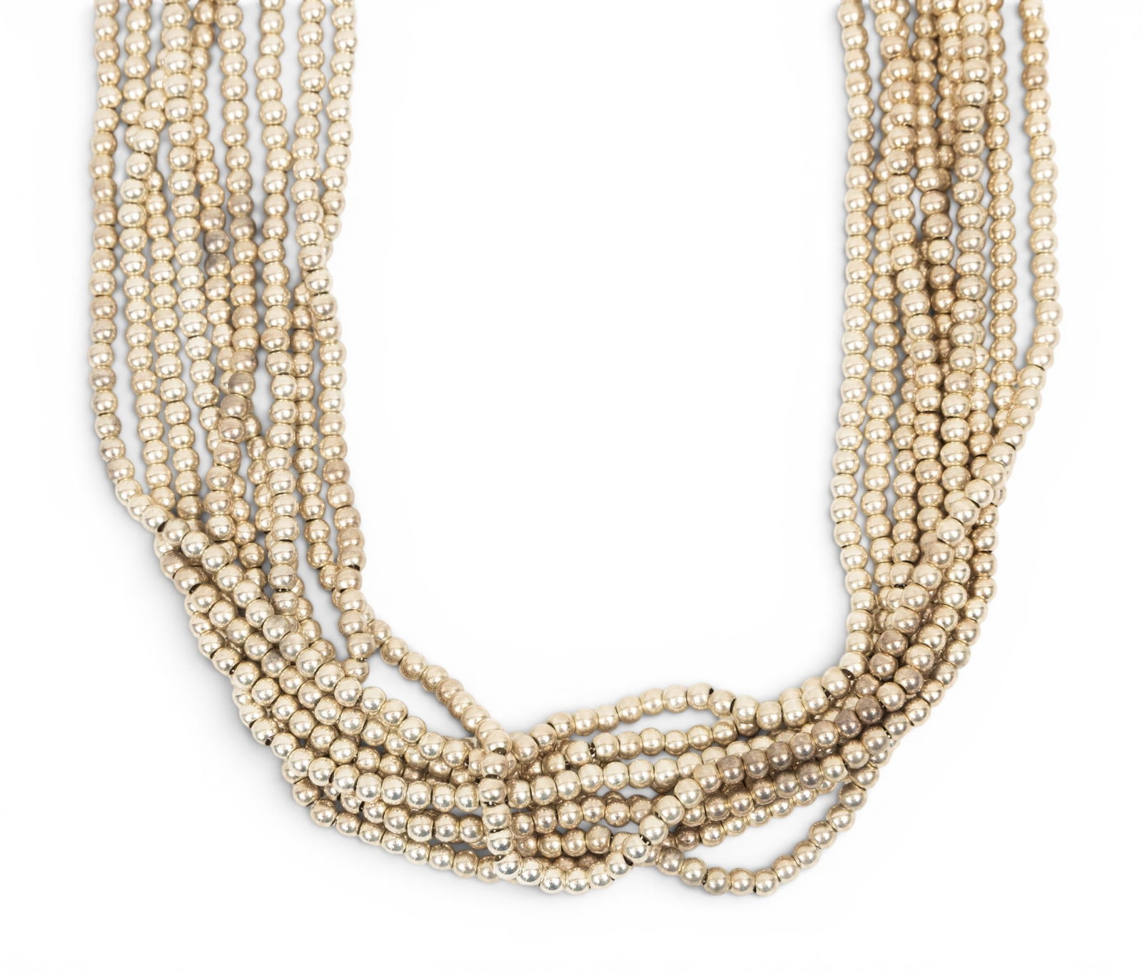 Tiffany & Co. (New York) Sterling Silver Multi-strand Beaded Torsade Necklace L 17.5" - 2