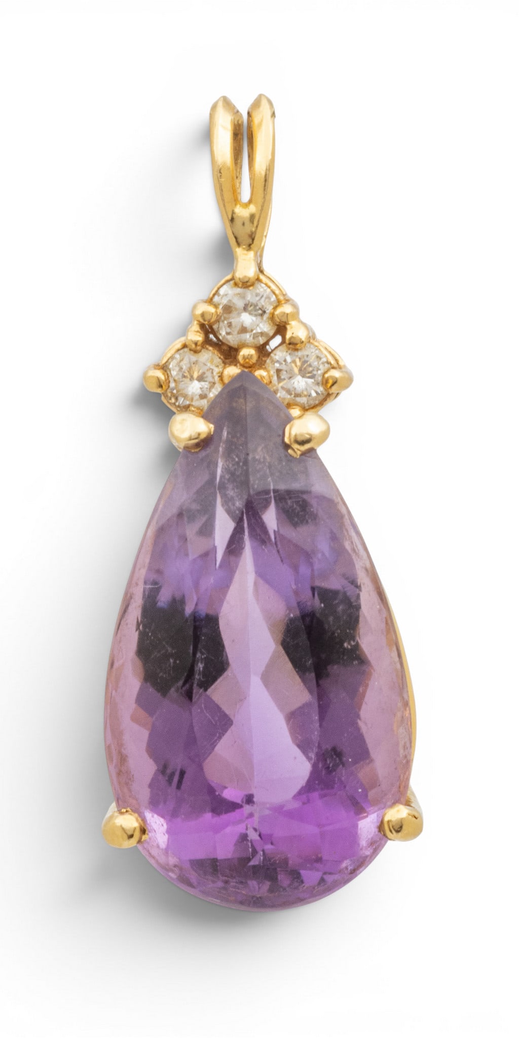 Amethyst 18ct Pendant, 14Kt Gold 8 g 1 PC: Amethyst 18ct Pendant, 14Kt Gold 8 g 1 PC Impressed 14Kt. Certified appraisal from Gemological Board of Trade, 1991. Provenance: Property from a Village of Clarkston, MI private colector Dimensions: 8