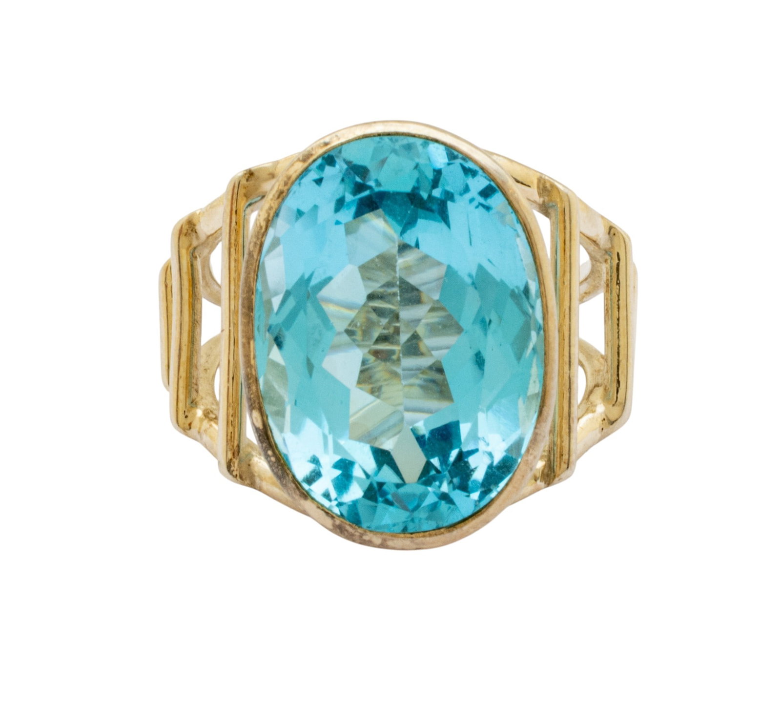 Blue Topaz Oval Ring, Silver Setting, Size 7 12 g 1 PC: Blue Topaz Oval Ring, Silver Setting, Size 7 12 g 1 PC Topaz 15 x 11mm. Clean blue faceted topaz. Contemporary setting. Provenance: Property from a Traverse City, MI private collector Dimensions