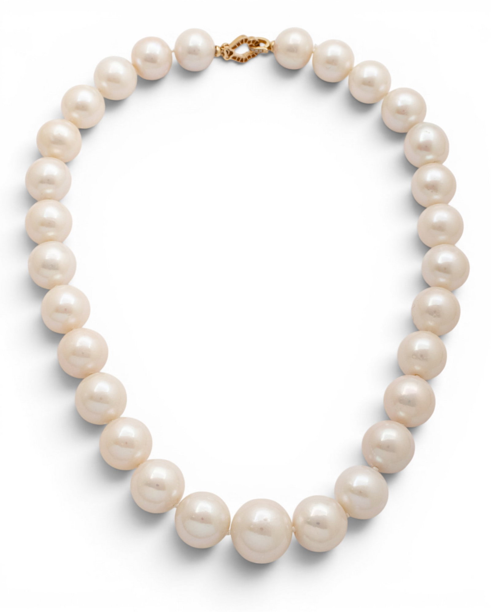14k Yellow Gold and Diamond Clasp, Cultured Pearl Necklace L 16" 102.2 g (1 of 6)