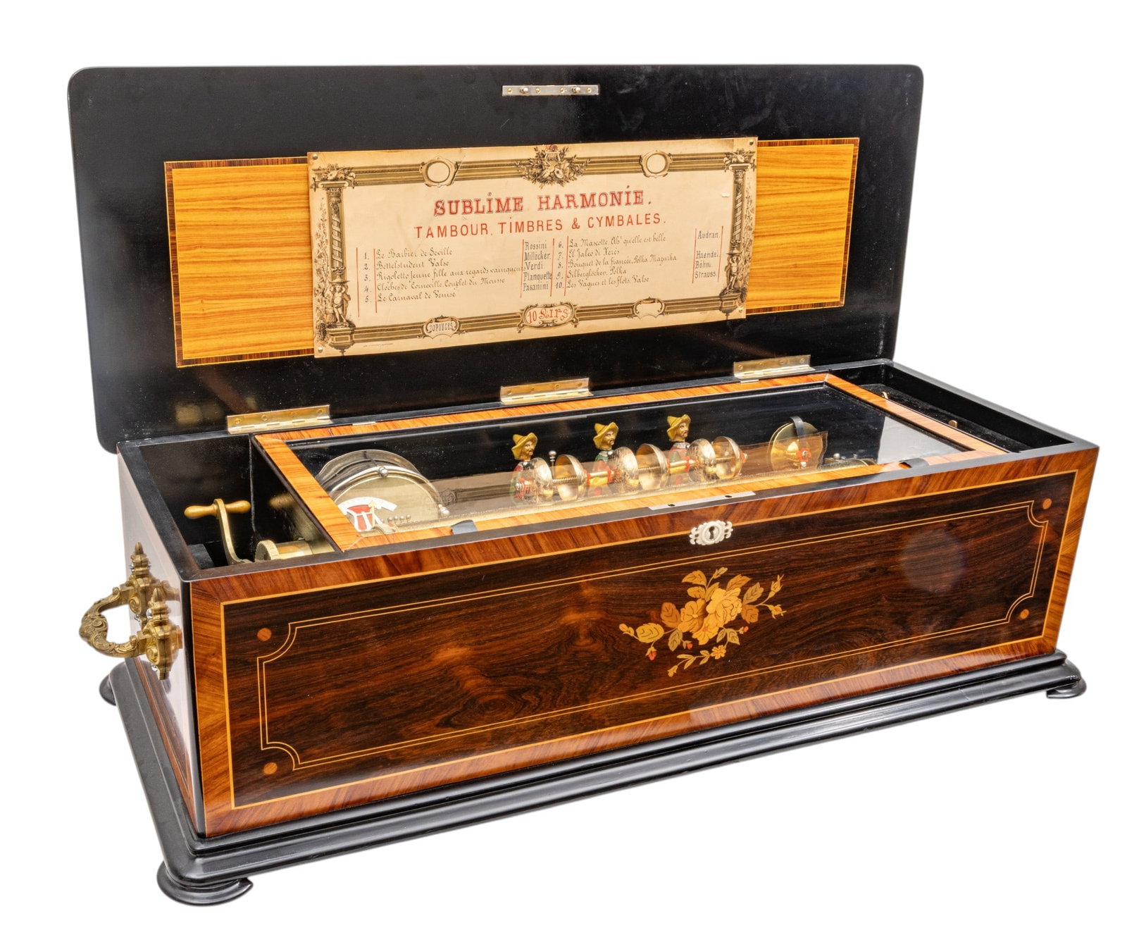 Swiss Victorian Rosewood and Marquetry Table Top Cylinder Music Box with Automata 1875-1895, (1 of 15)