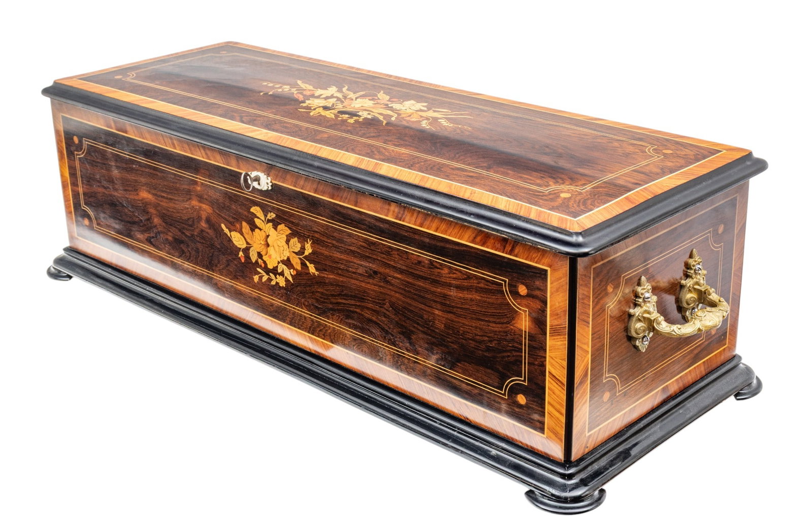 Swiss Victorian Rosewood and Marquetry Table Top Cylinder Music Box with Automata 1875-1895, - 2
