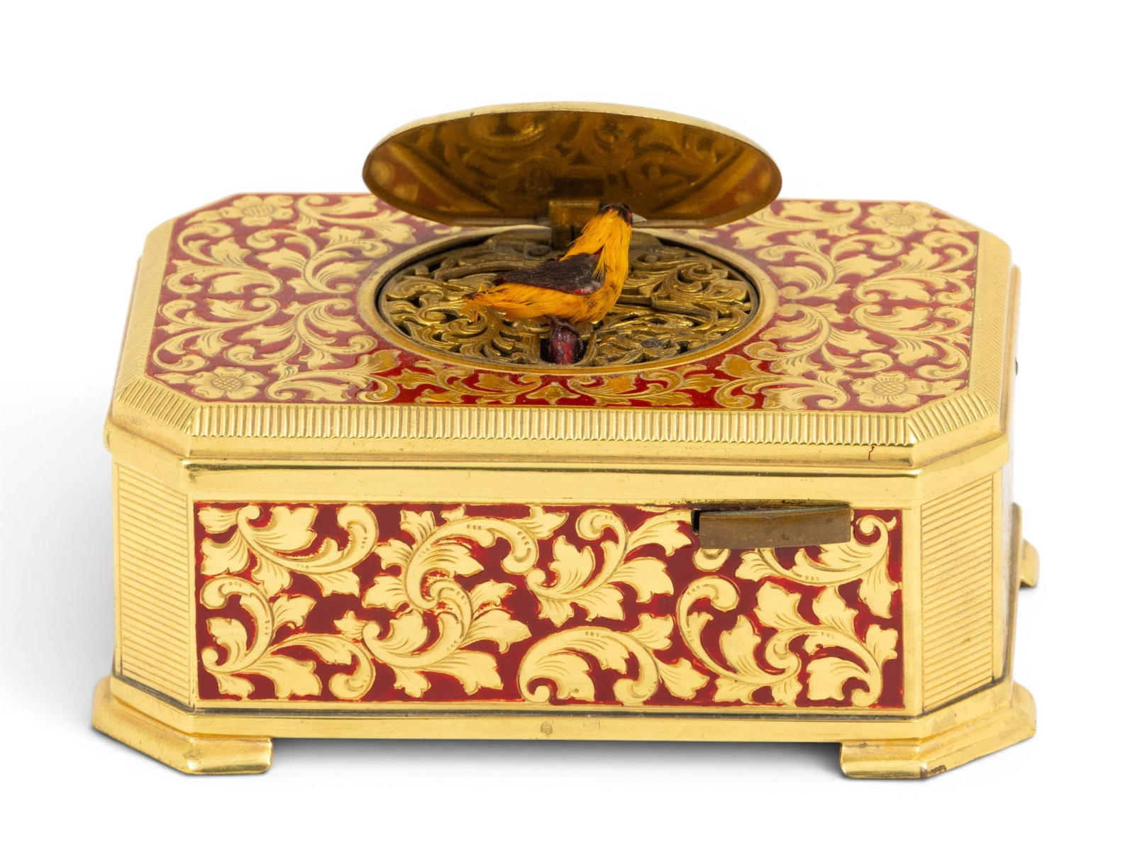 French Gilt Metall Muisical Bird Automaton Music Box by EB 4.25 "X 3" 1900, 1 PC (1 of 8)