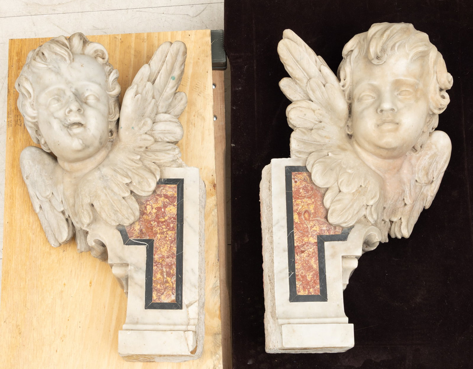 Italian Baroque Carved Marble Figural Corbels, 19th.c., H 24.5" W 14" Depth 8" 1 PAIR (1 of 11)