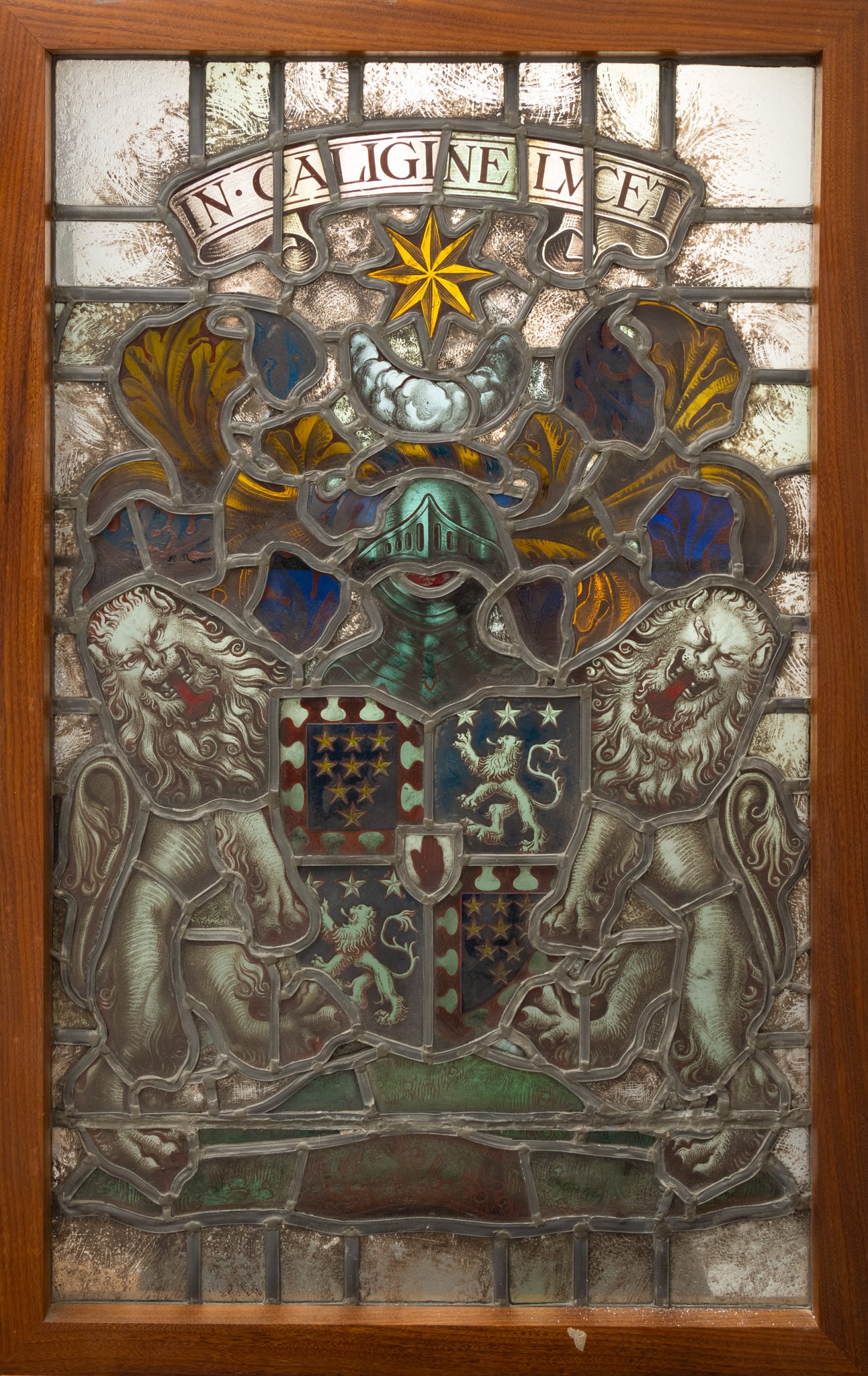 Stained and Leaded Glass Window 19th.c., 'Warwick Castle Crest', H 38" W 24" 1 PC (1 of 6)
