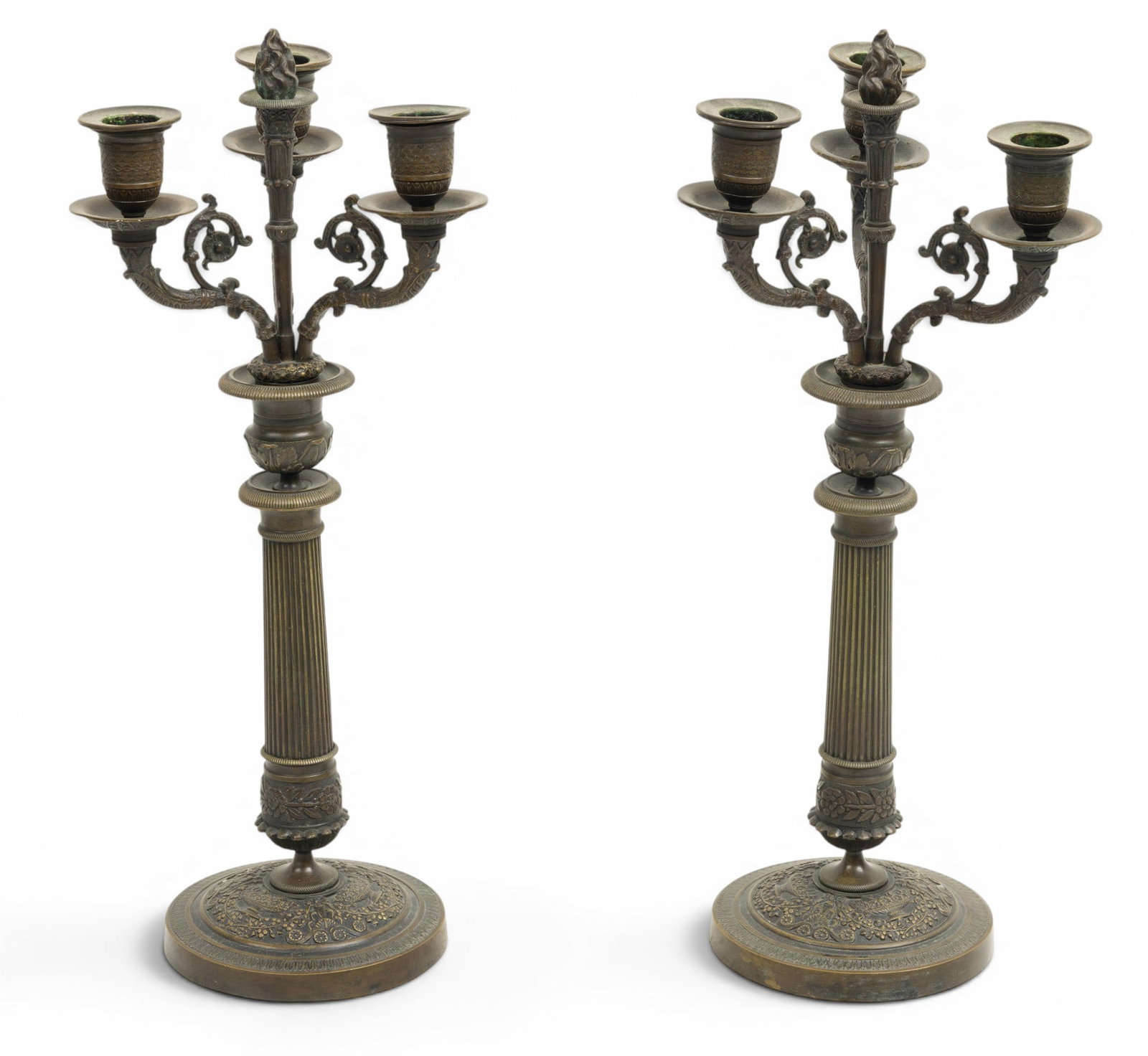 French Second Empire Style Bronze 3 Light Candelabras, 19th Century, H 16.25" Dia. 7" 2 PCS (1 of 3)