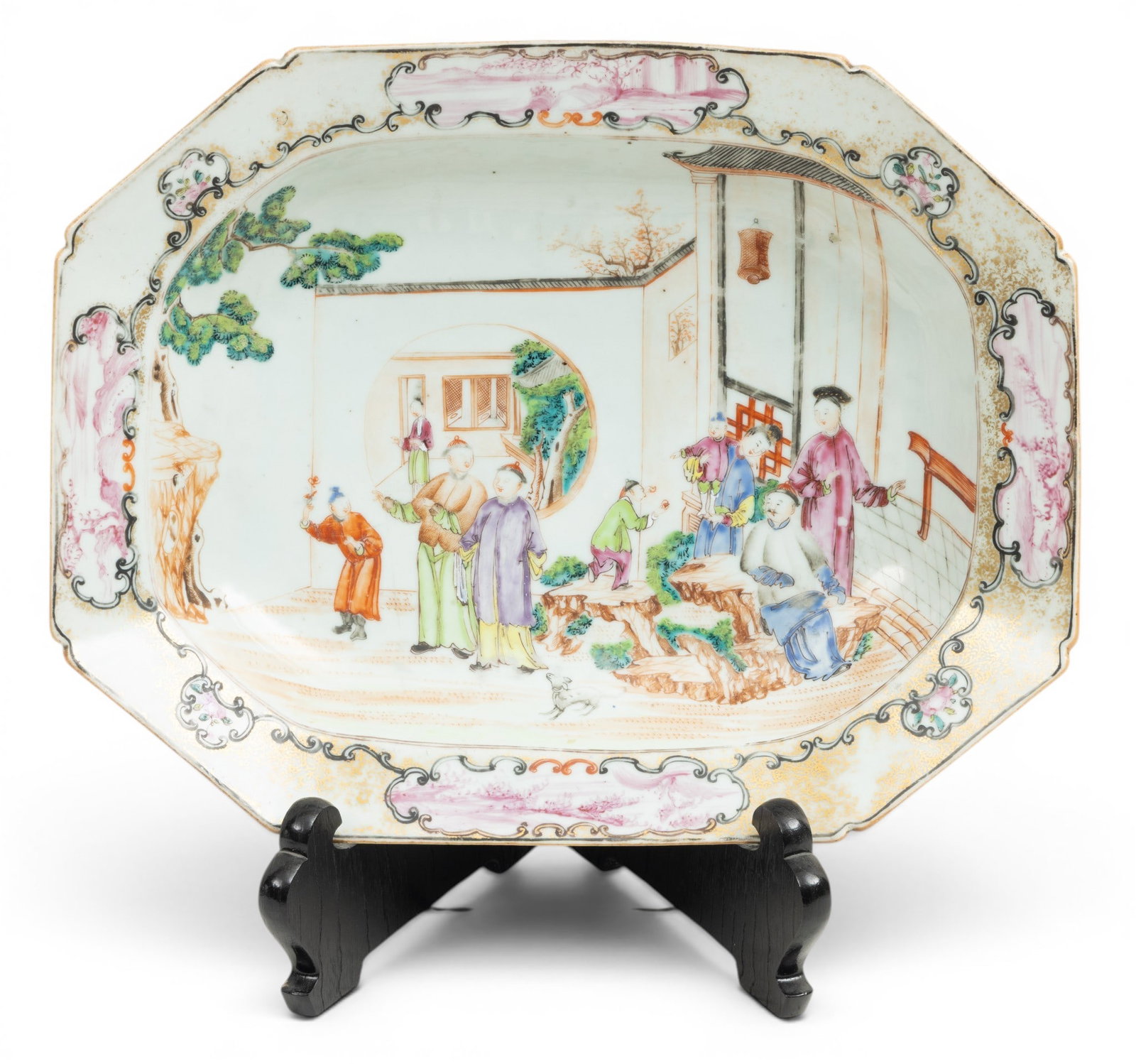 Chinese Export, Porcelain Octagonal Platter 22 "X 12" 18th Century, 'Famille Rose Decoration', W 12" (1 of 2)