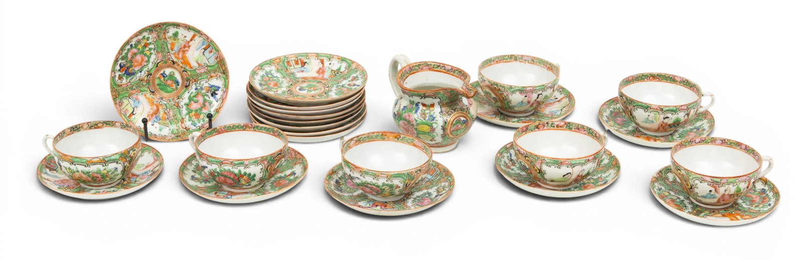 Chinese Rose Medallion Porcelain Teacups and Saucers, Ca. 20th C., 23 PCS (1 of 4)