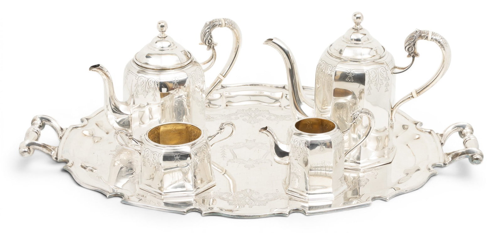 Sterling Silver Tea Set, Ca. 19th C., 5 PCS (1 of 13)