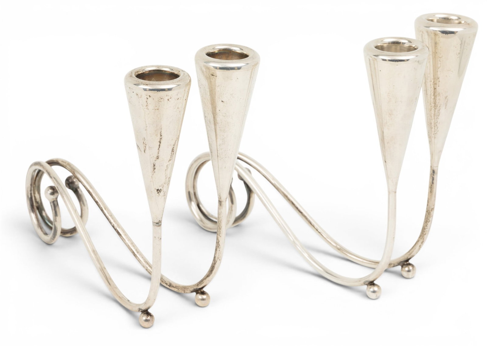 Mexican Sterling Silver Two-light Candlesticks, Ca. 1952, H 7" L 7.5" 26 t oz 1 PAIR (1 of 5)