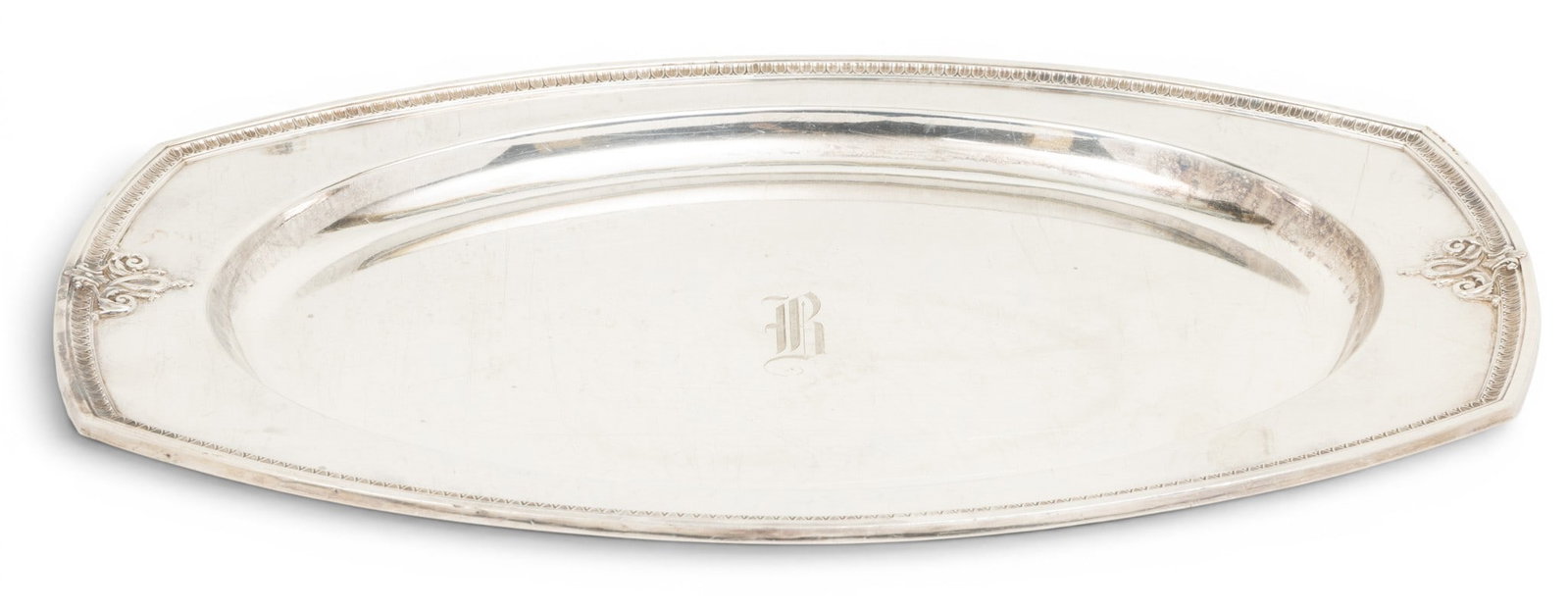 International Sterling Silver Oval Serving Tray 1940, '"Trianon" Pattern', W 14" L 21" 63 t oz 1 PC (1 of 8)