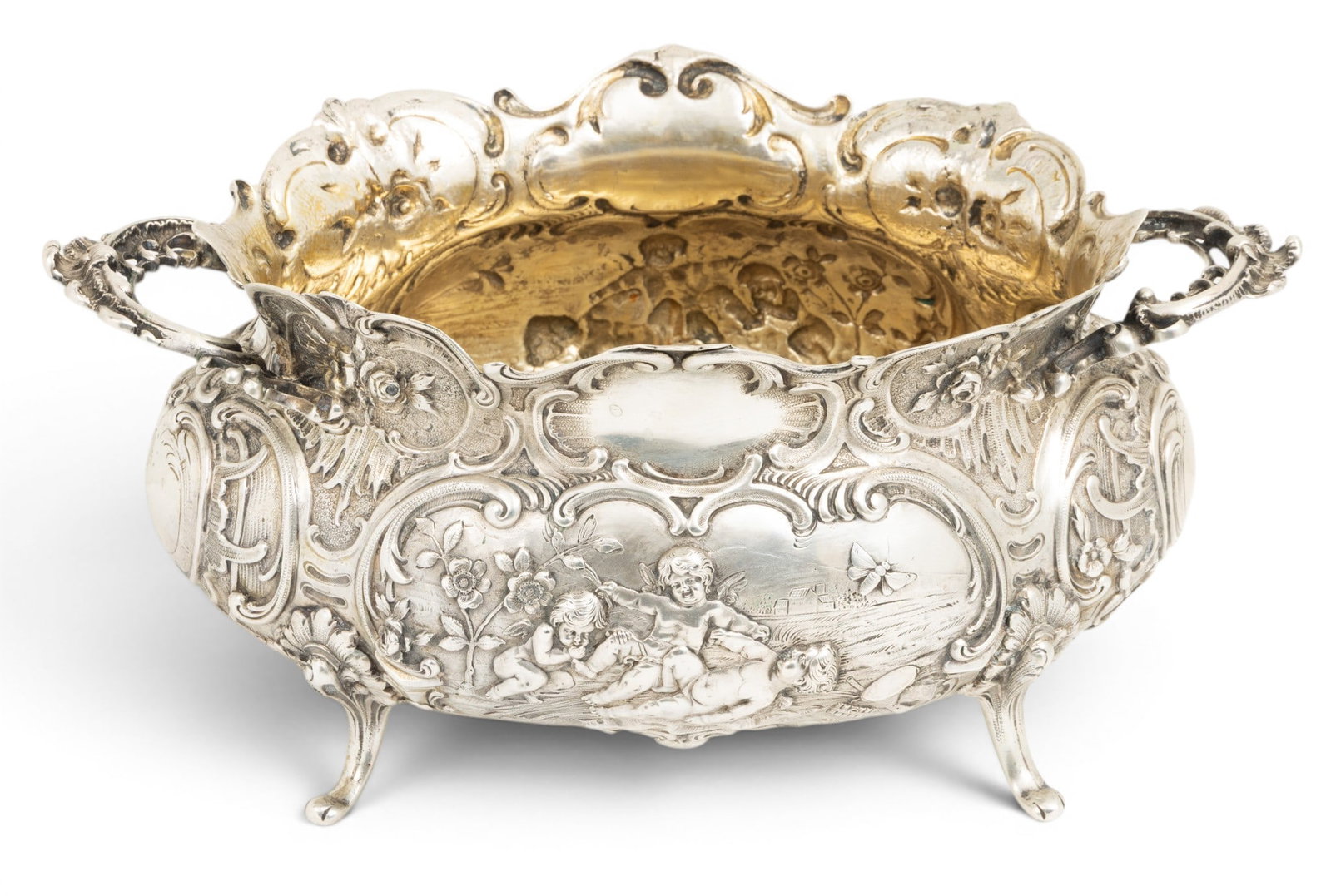 Austrian .800 Silver Footed Centerpiece Bowl, Ca. 1890, H 5.5" L 12" 31 t oz 1 PC (1 of 5)
