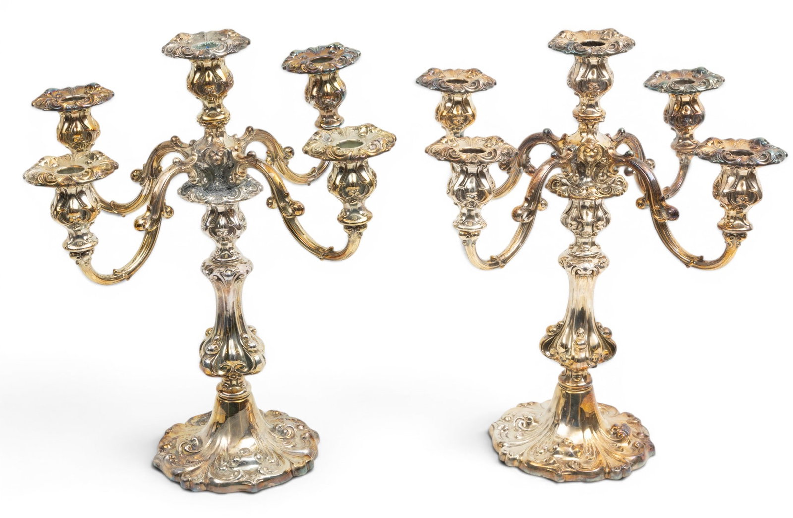 Wallace Silversmiths (American) Baroque Style Silverplate Candelabrum 20th C., H 16" W 12" 1 PAIR (1 of 4)