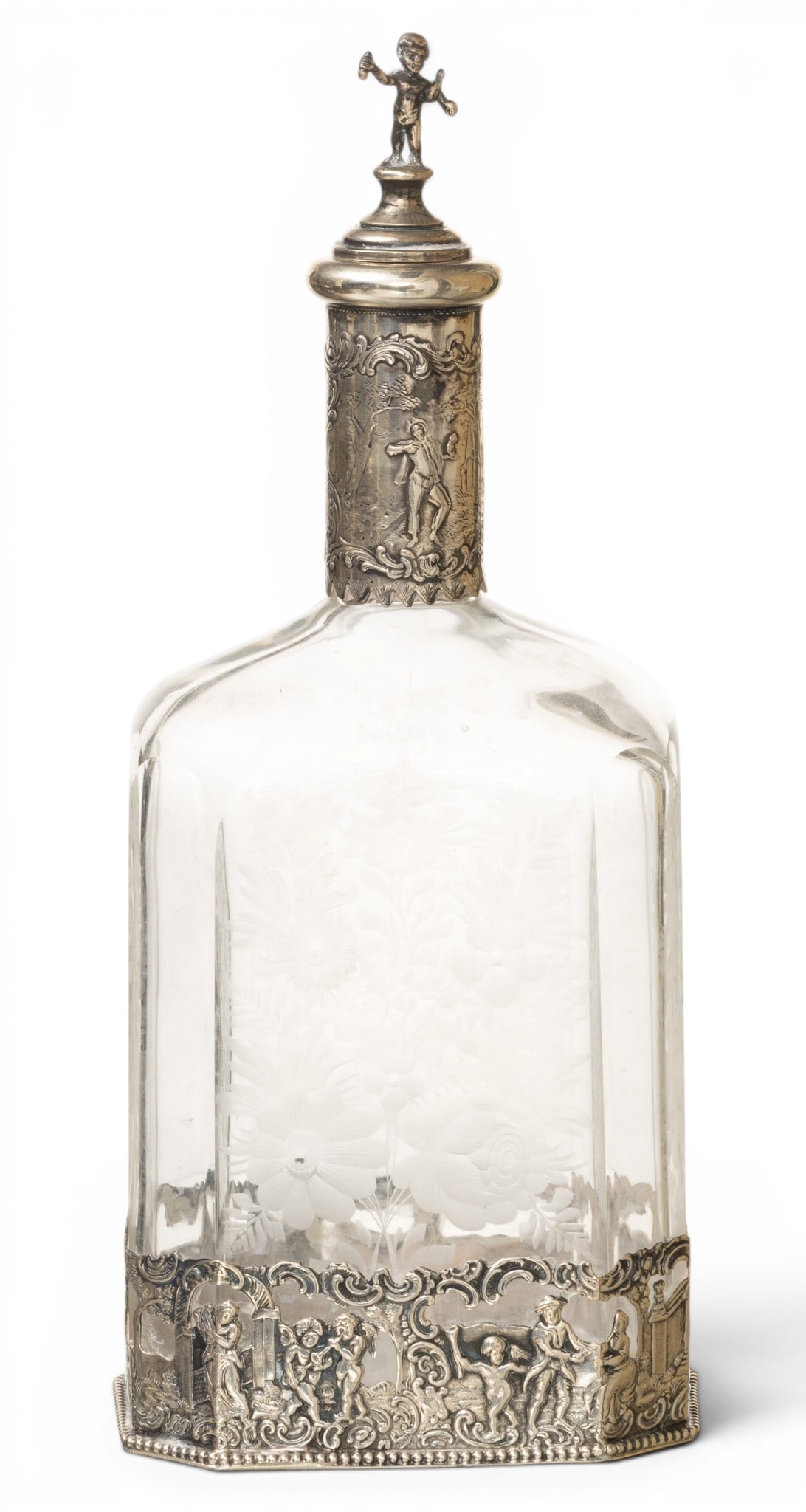 Hand Chased Crystal and Silver Decanter Once Owned by Otto Von Bismarck 19th.c., H 11" (1 of 5)
