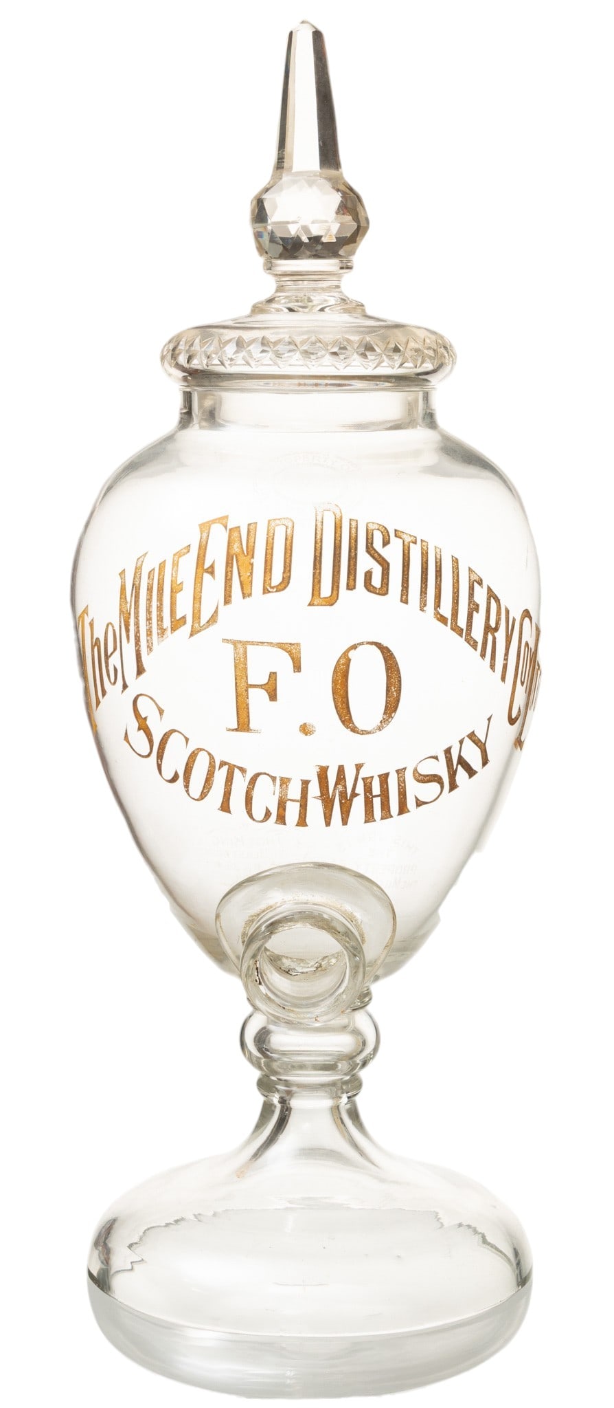 English Glass Whiskey Dispenser, Ca. Early 20th C., H 22" Dia. 8" (1 of 6)