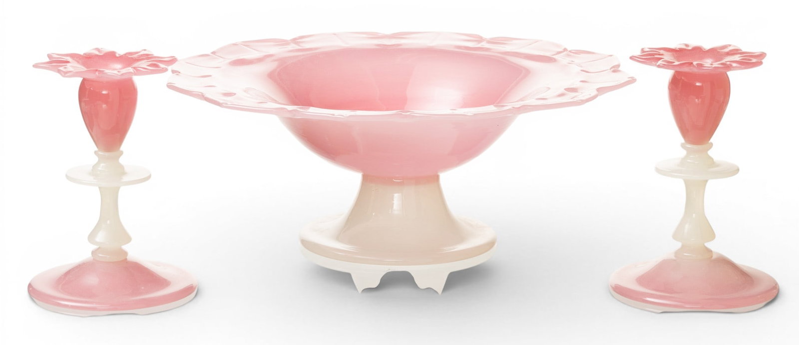 Steuben Glass Works (American) Rosaline and Alabaster 3 Pc. Garniture Set Circa 1910, 3 PCS (1 of 6)