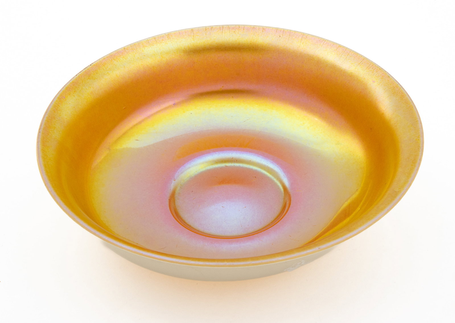 Steuben Glass Works (American) Gold Aurene and Calcite Bowl 1920-1930, H 3" Dia. 9.5" (1 of 6)