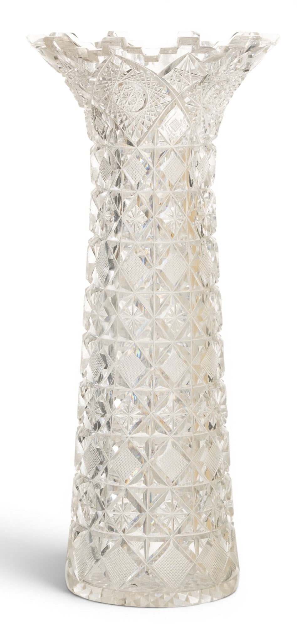 American Brilliant Cut Glass Tall Flower Vase Circa 1890, H 15" Dia. 6.75" (1 of 3)