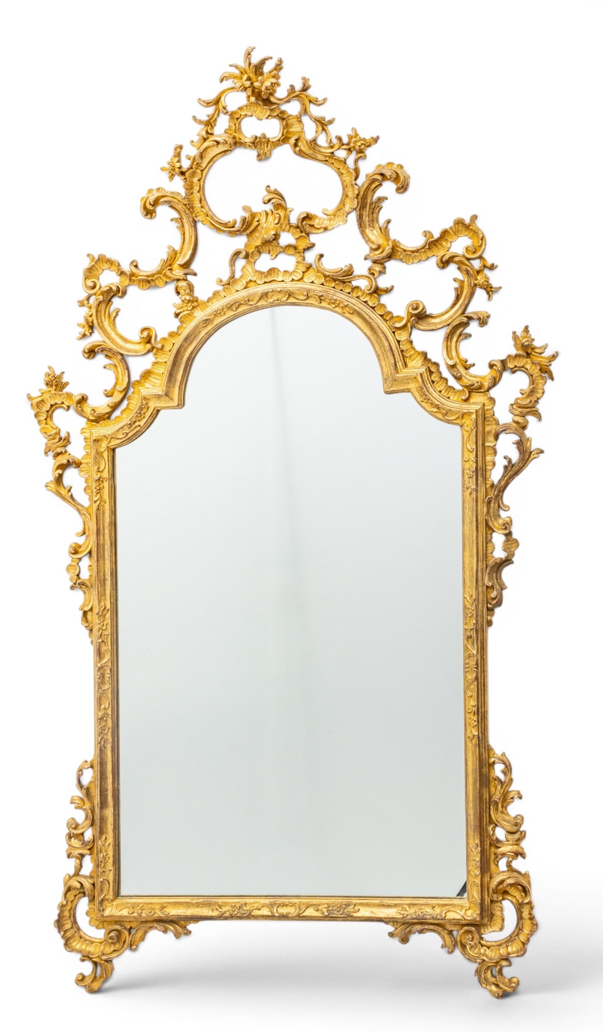 Italian Rococo Florentine Style Giltwood Wall Mirror, Ca. 20th C., H 75" W 42" (1 of 6)