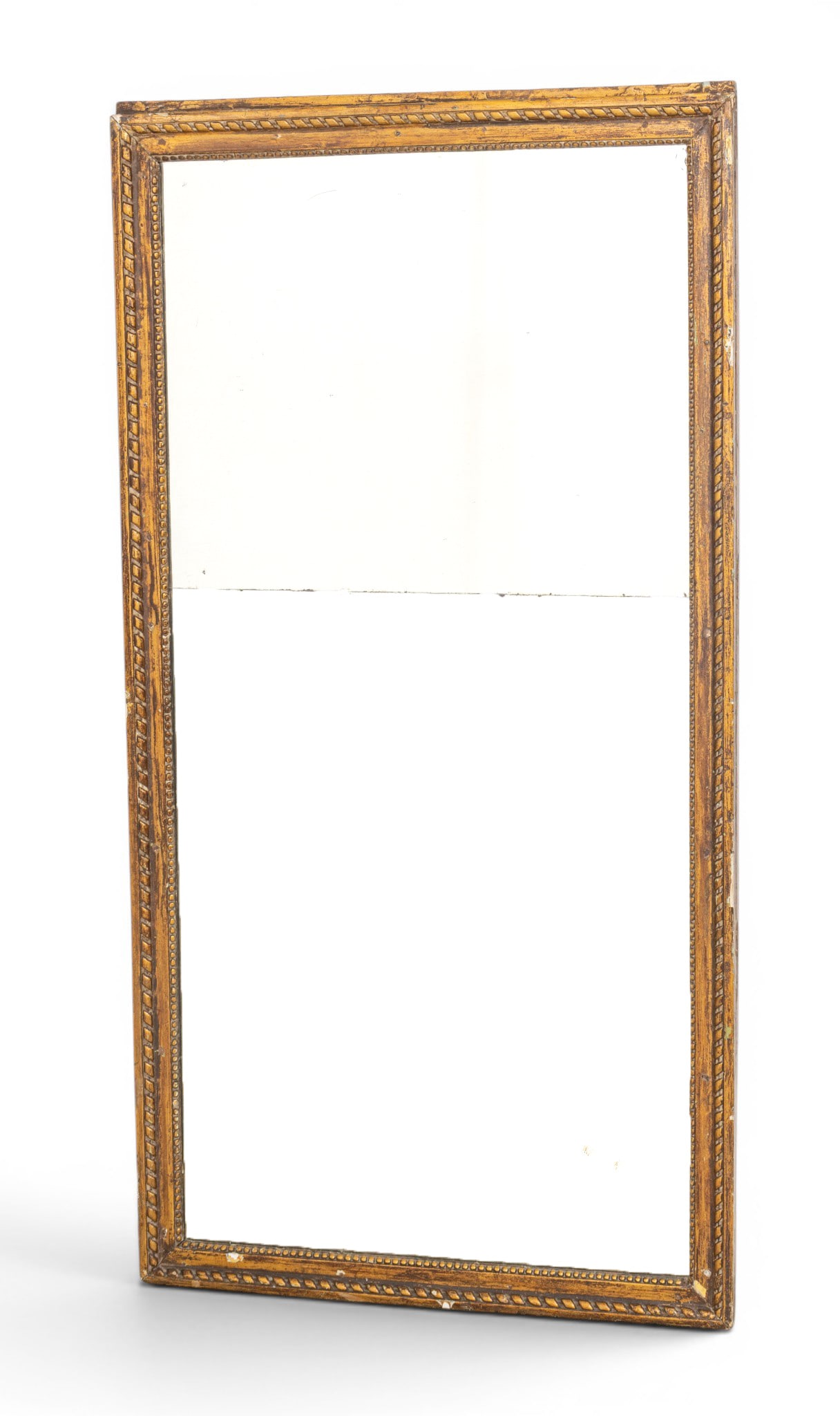 Gilt Frame Mirror Antique, H 56" W 29": Gilt Frame Mirror Antique, H 56" W 29" Frame is hand carved antique French, ribbon motif. Provenance: Property from the Collection of Marianne Endicott, Grosse Pointe Shores, MI Dimensions: H 56" W 29