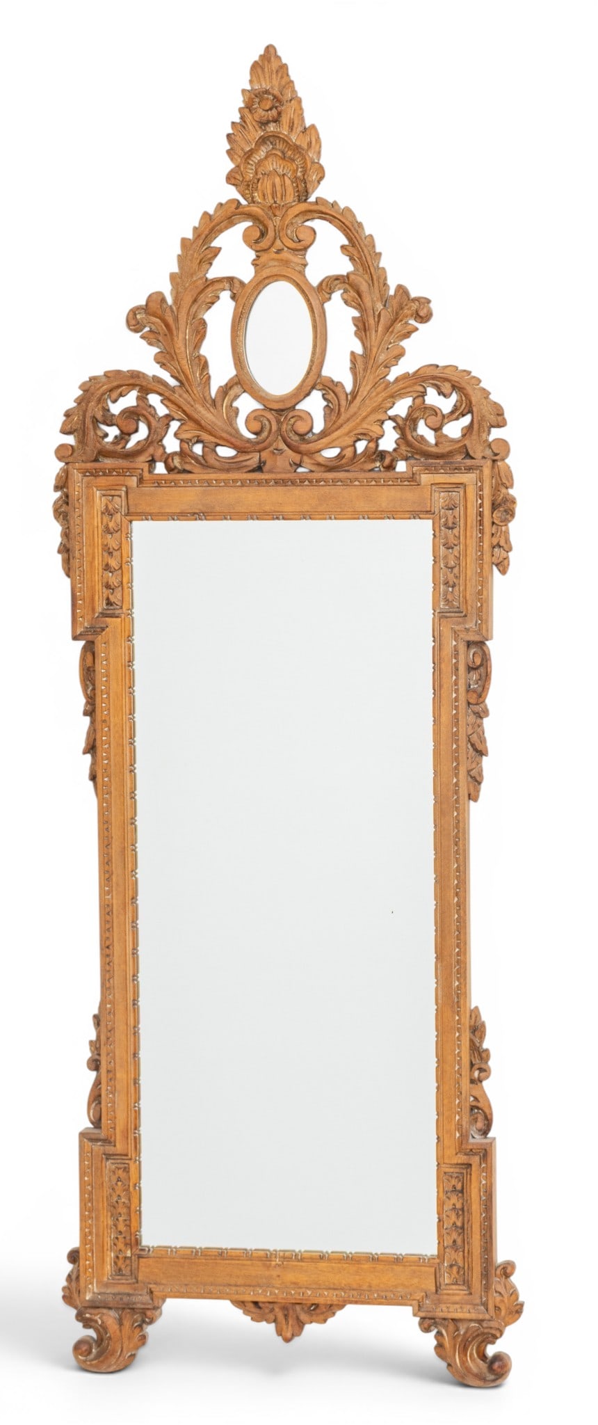 French Louis XVI Style Carved Pine Mirror, 20th C., H 53" W 19" (1 of 4)