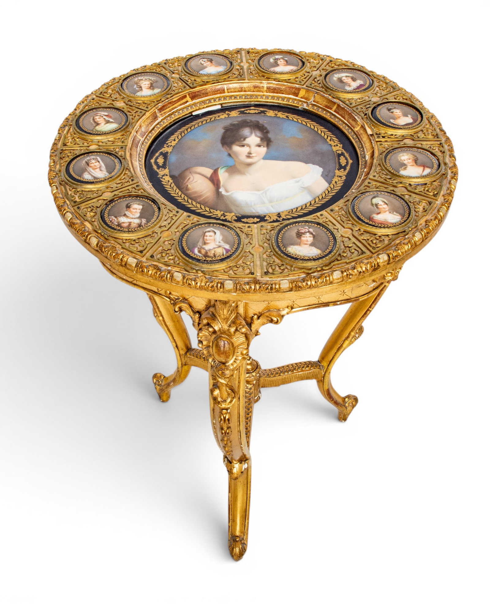 French Giltwood and Gesso Table De Milieu with Inset Hutschenreuther Porcelain Plaques, Ca. (1 of 12)