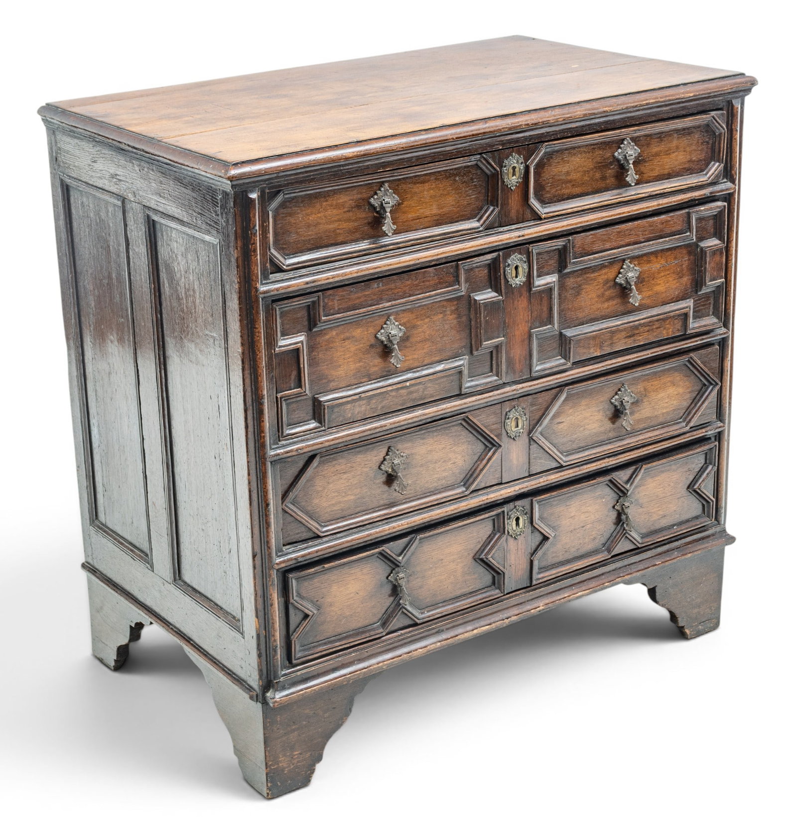 English William and Mary Oak Chest of Drawers, Ca. Early 18th C., H 36.5" W 37" Depth 22" (1 of 14)