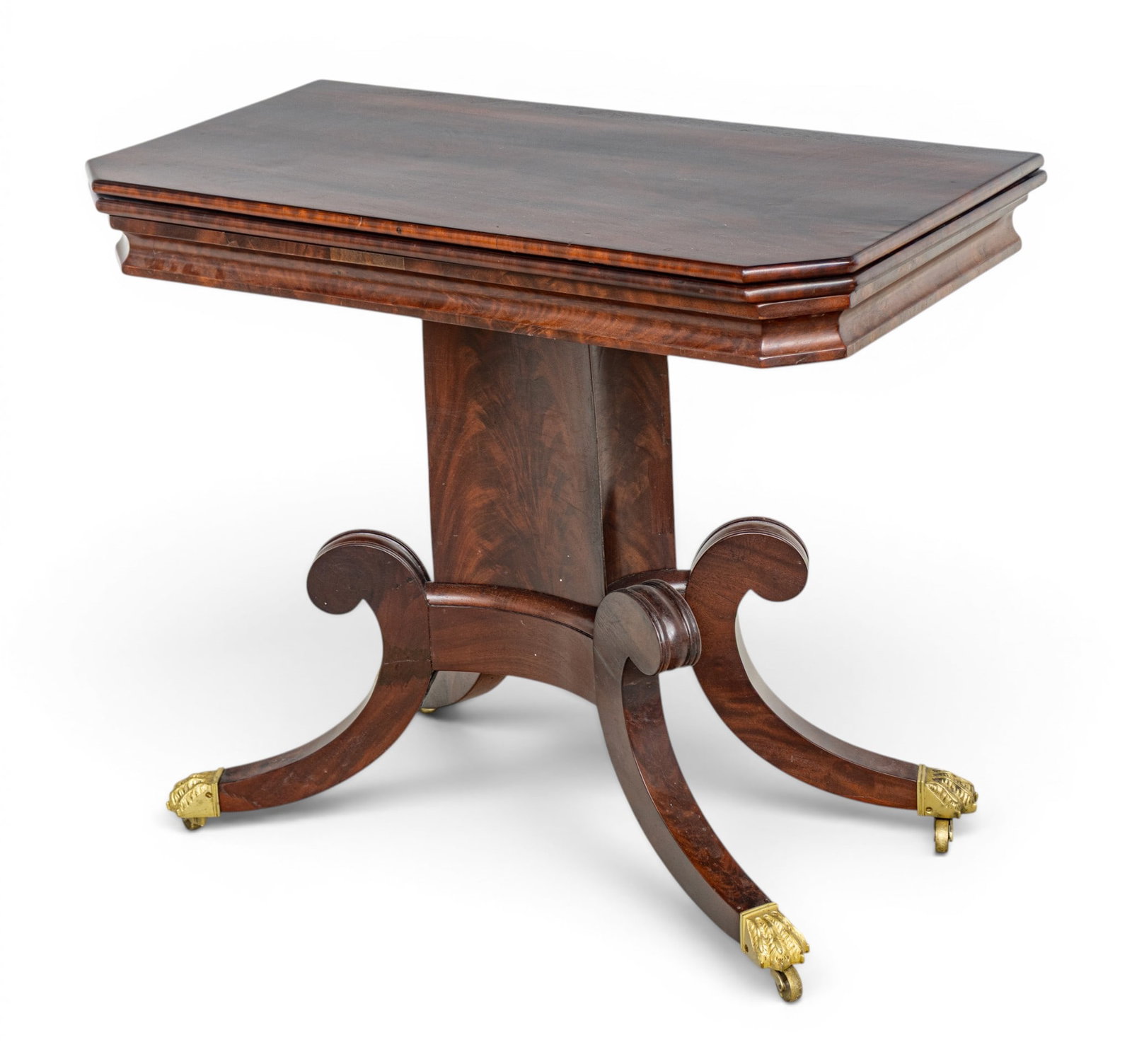 Empire Style Mahogany Flip-top Games Table 20th C., H 30" W 36" Depth 18" (1 of 7)