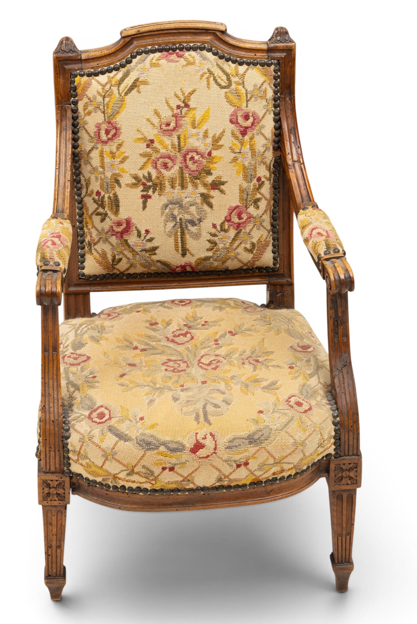French Louis XVI Style Hand Carved Walnut Child's Chair, 1920, H 28.5" W 17.5" Depth 17" (1 of 4)