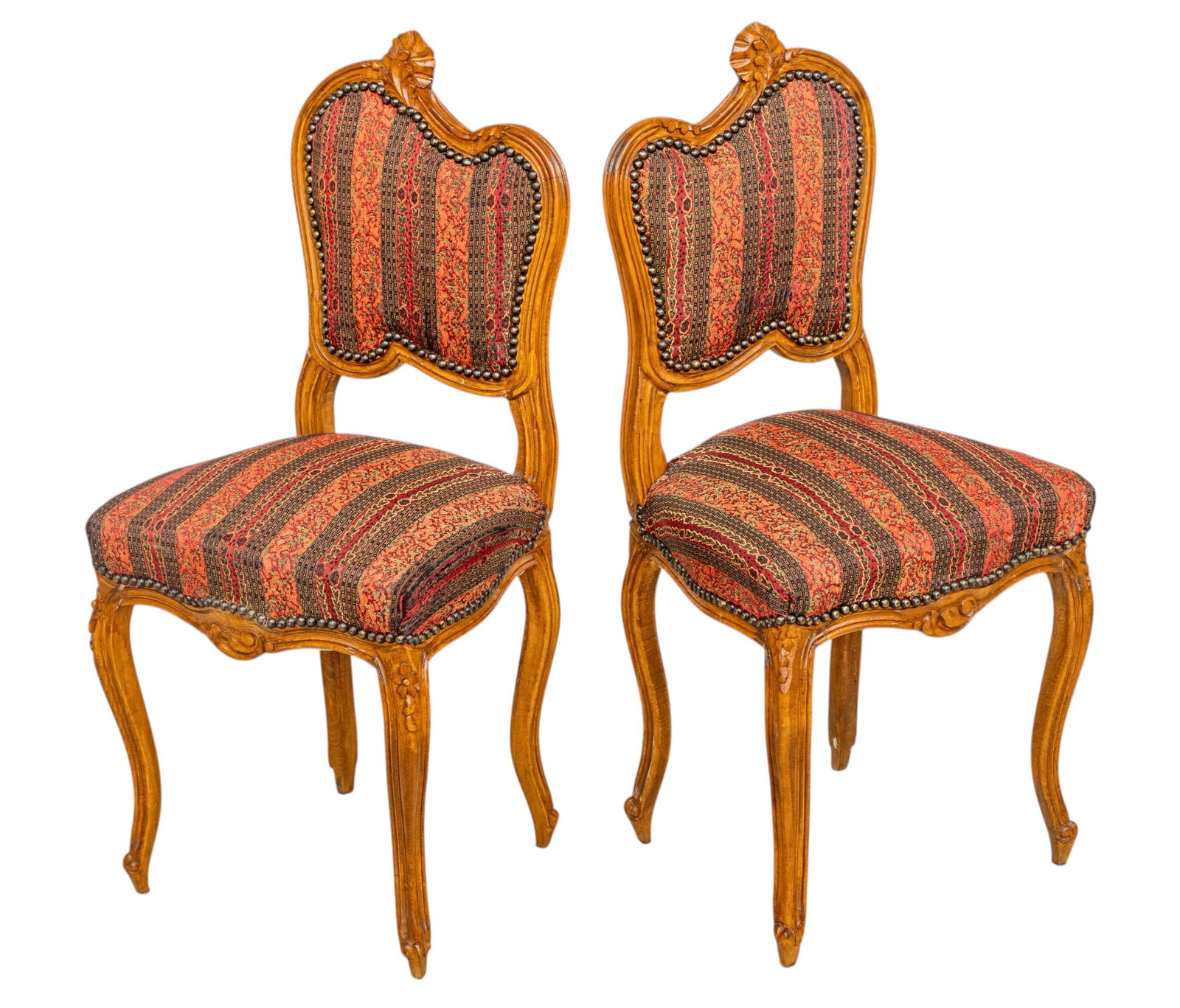 Art Nouveau Influenced Pair of Carved Walnut Side Chairs, Ca. 20th C., H 36" W 16.25" Depth 15" 1 (1 of 8)