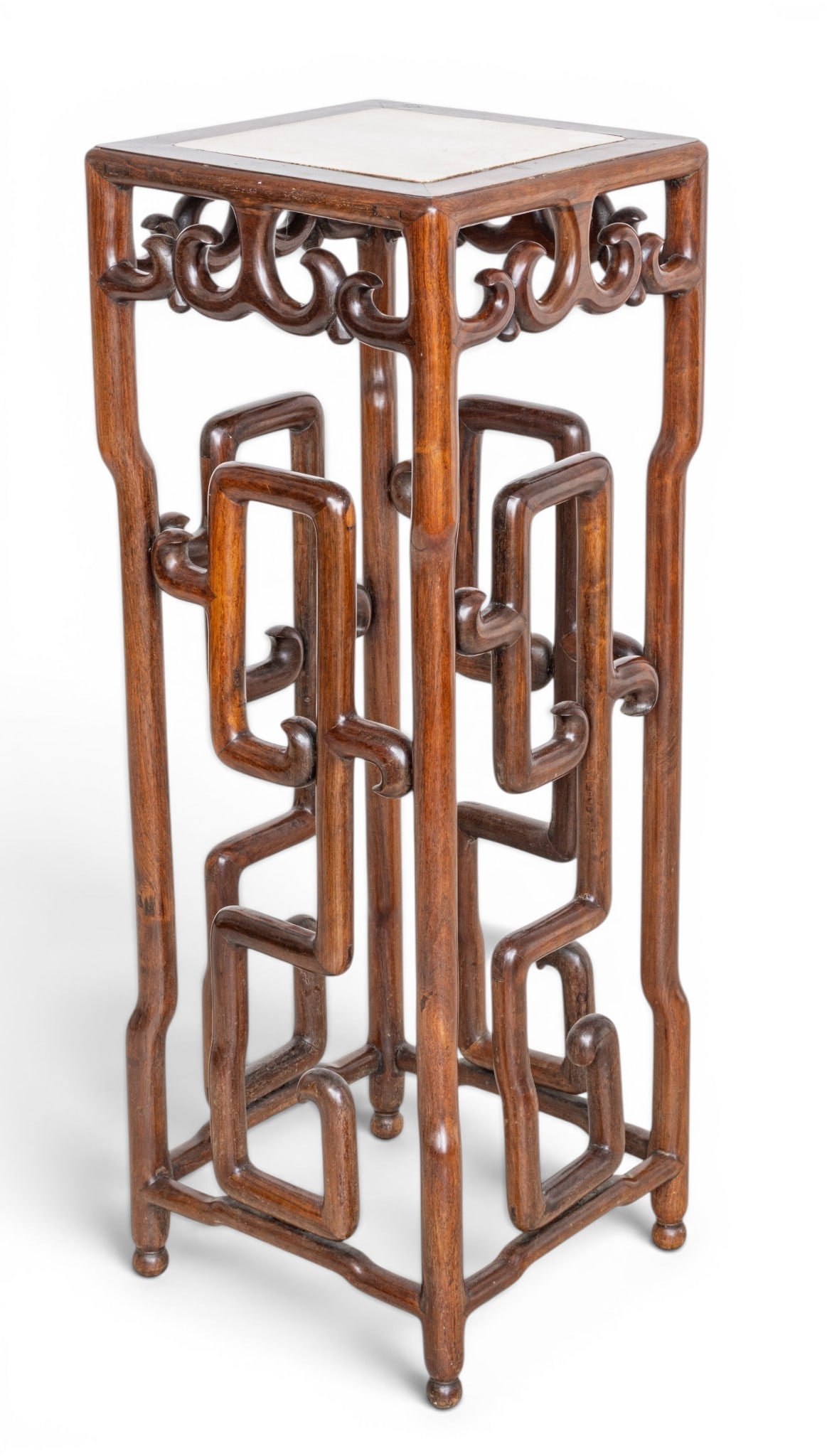 Chinese Teakwood Square Stand, Marble Top 19th Century, H 44" W 16" 1 PC (1 of 4)