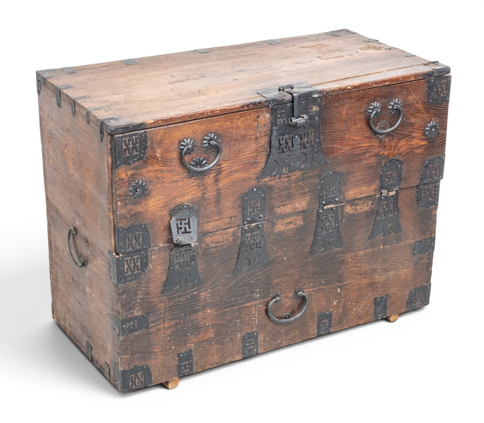 Korean Bandaji Pine Chest, Ca. Late 19th C., H 29" W 38.5" Depth 18" (1 of 8)