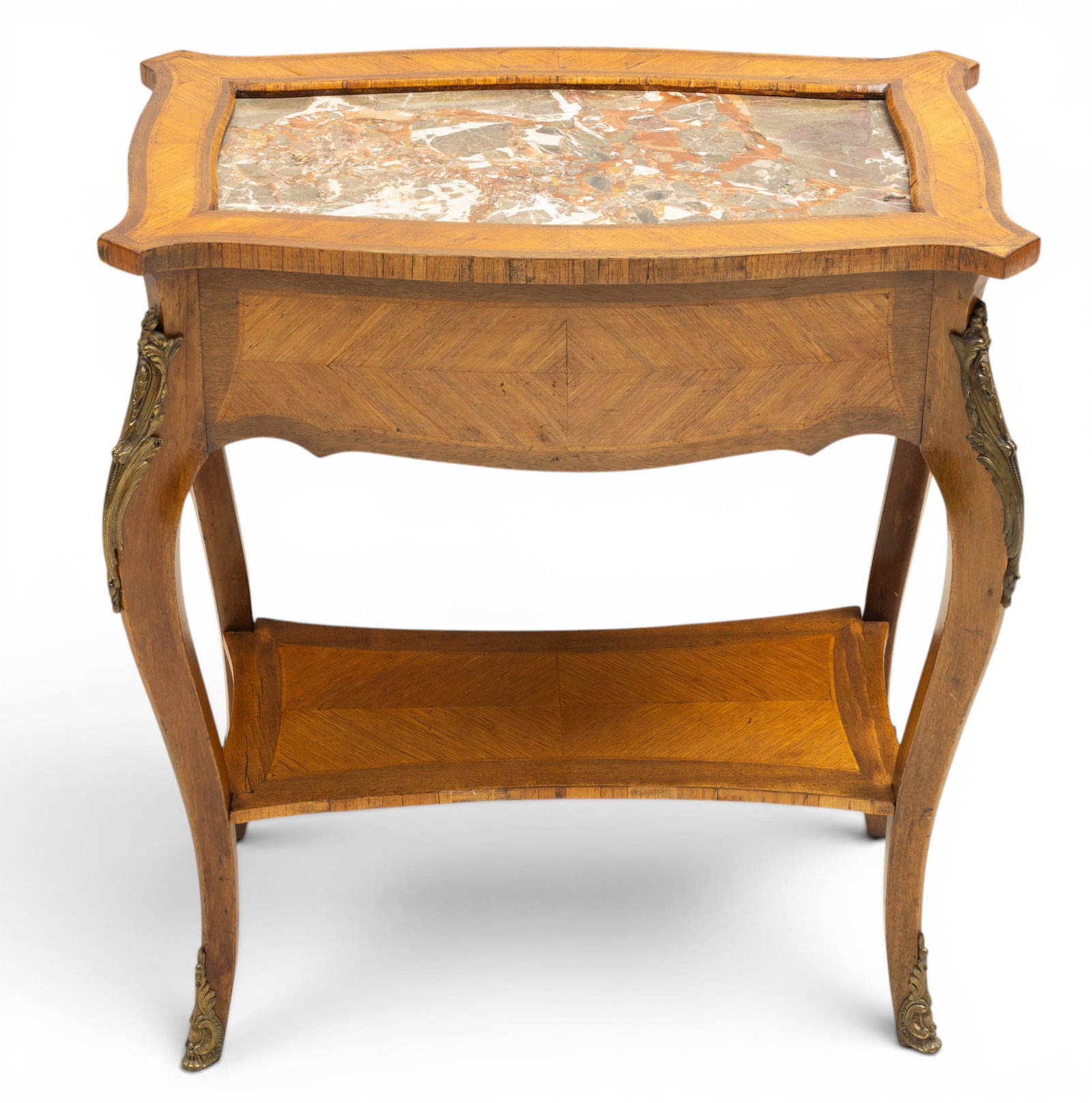 Louis XV Style Walnut and Inset Marble Occasional Table, Ca. 1940, H 25" W 14" Depth 23" 1 PC (1 of 6)