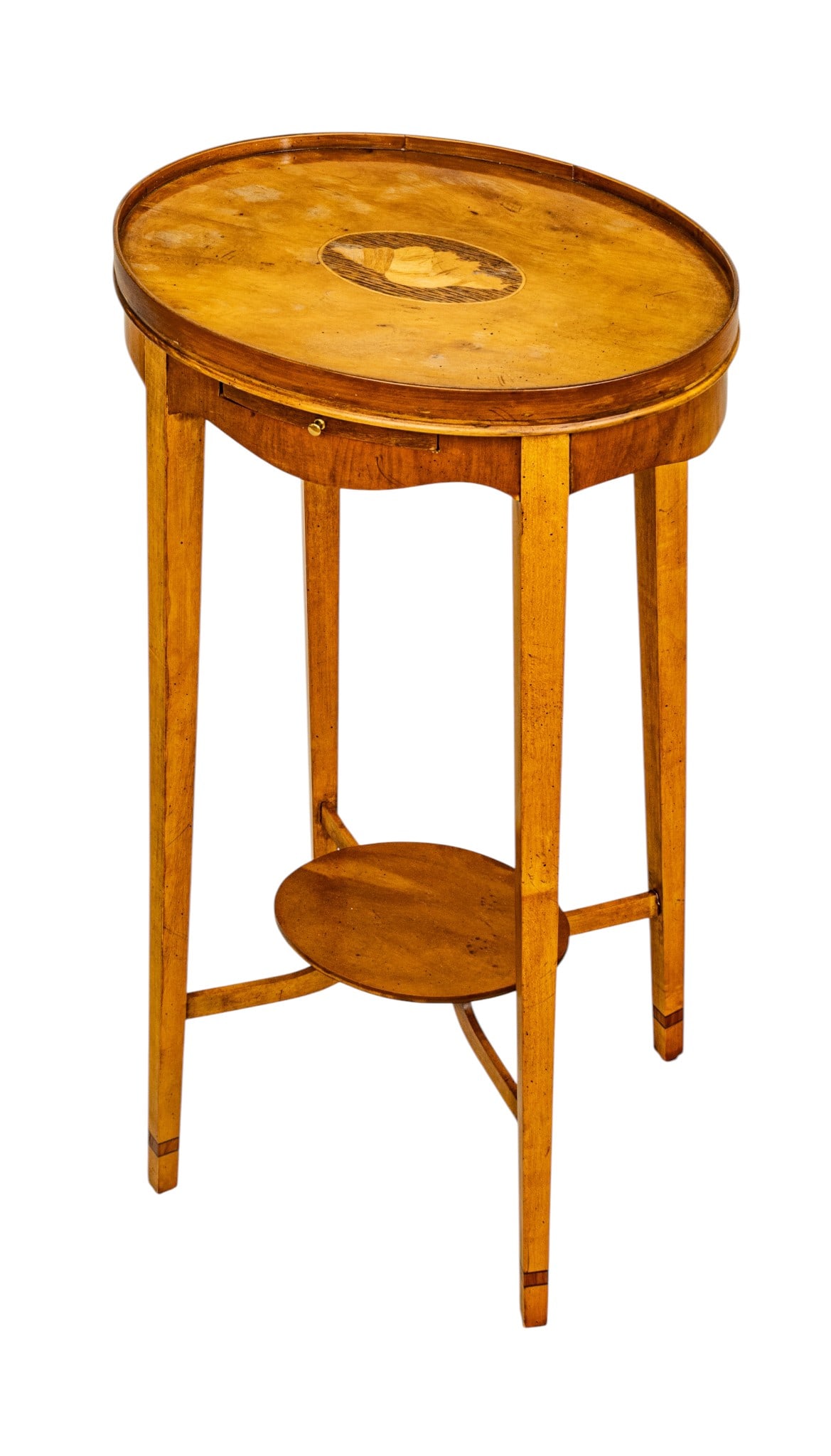 Georgian Style Mahogany and Satinwood Candle Stand / End Table 20th C., H 27.25" W 14.25" L 10.25" (1 of 8)
