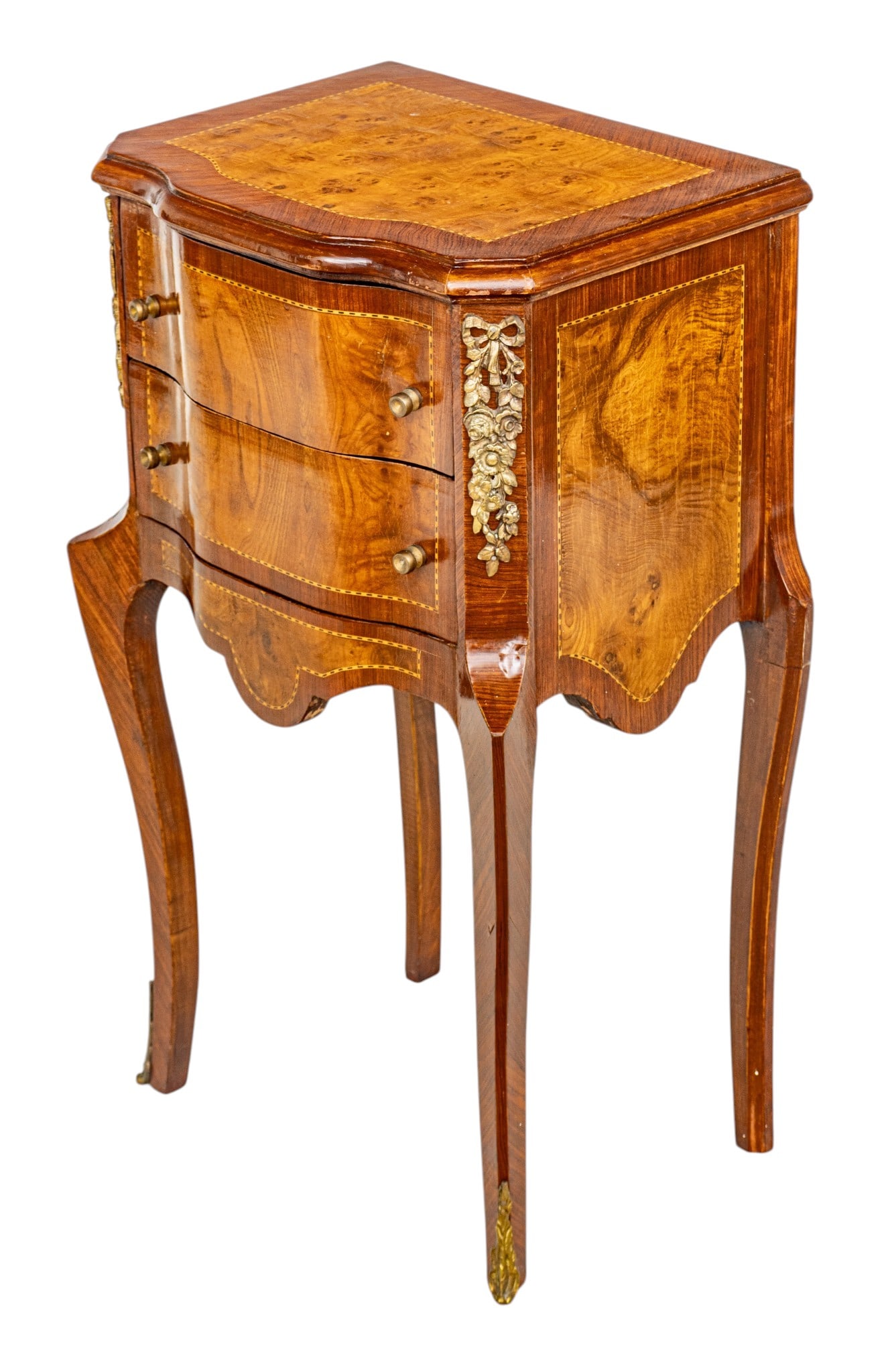 Continental Louis XV Style Inlaid Satinwood End Table 20th C., H 31" W 17" L 13.25" (1 of 9)