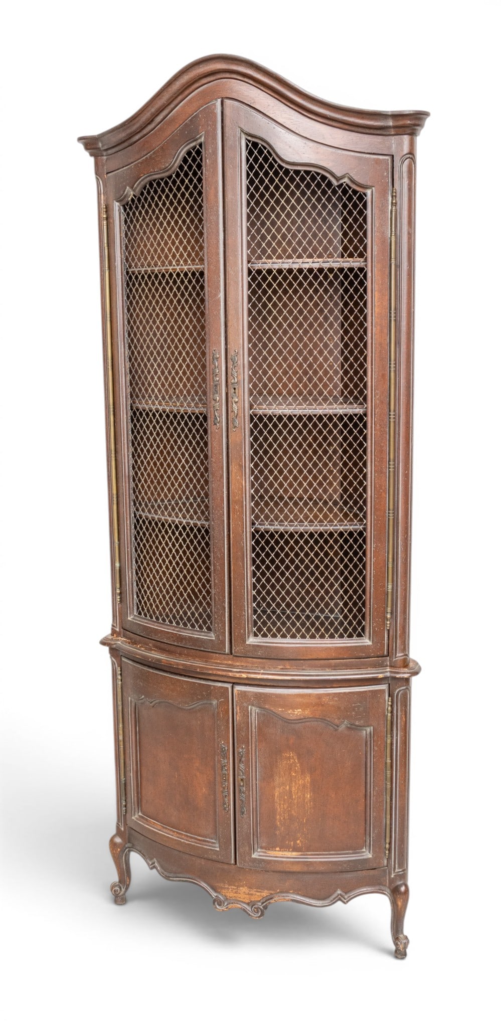 Meldan Furniture Co. French Provincial Style Walnut Corner Cupboard, Ca. 1960, H 84" W 36" Depth 25" (1 of 9)