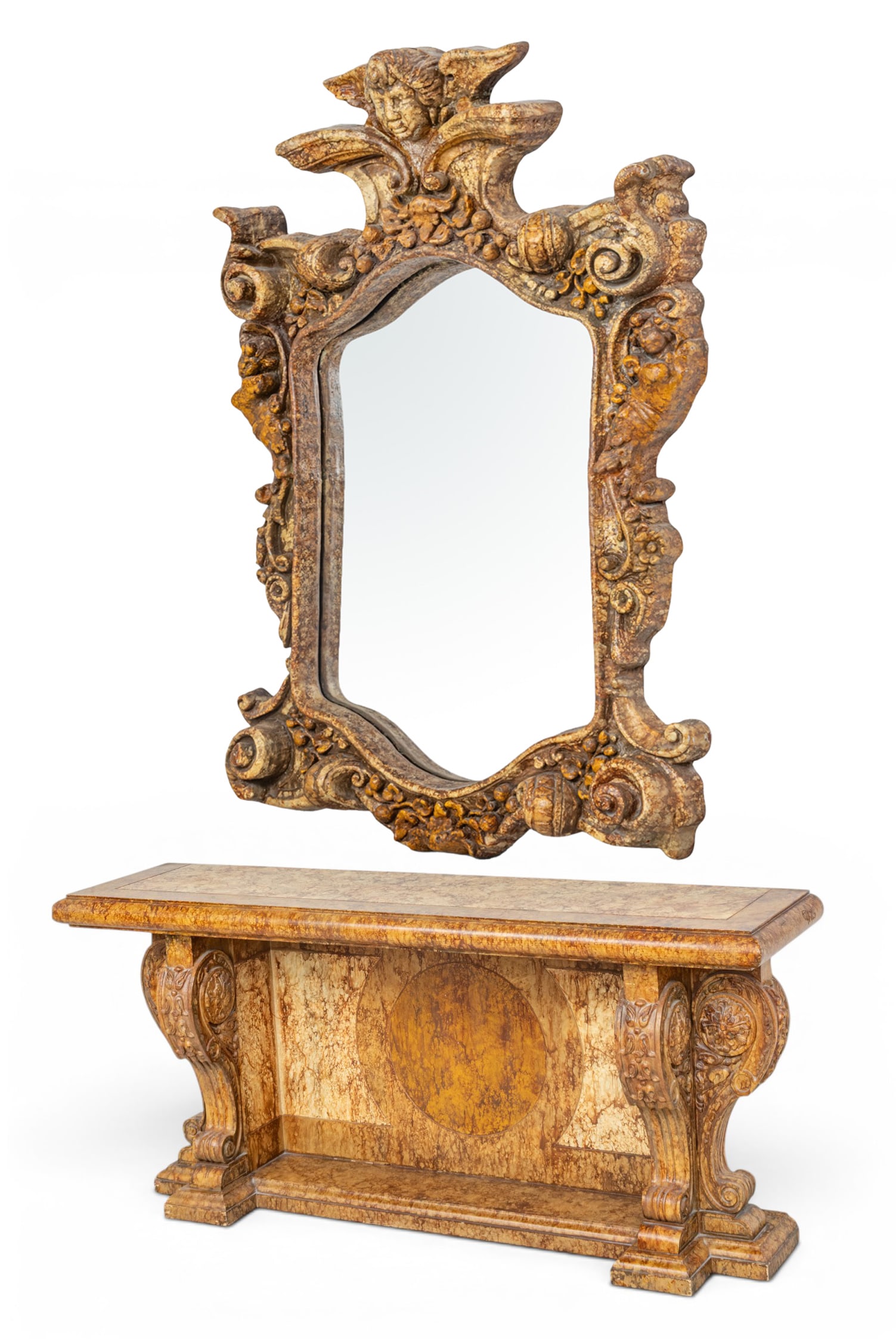 Phyllis Morris Gilded Italian Rococo Style Console Table and Mirror 20th C., 2 PCS (1 of 8)