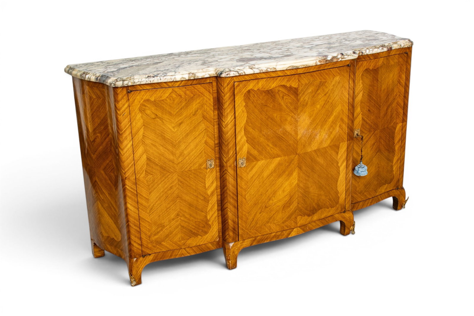 French Louis XV Style Marble Top Walnut Sideboard 1900, H 39" L 72" Depth 22" 1 PC (1 of 10)