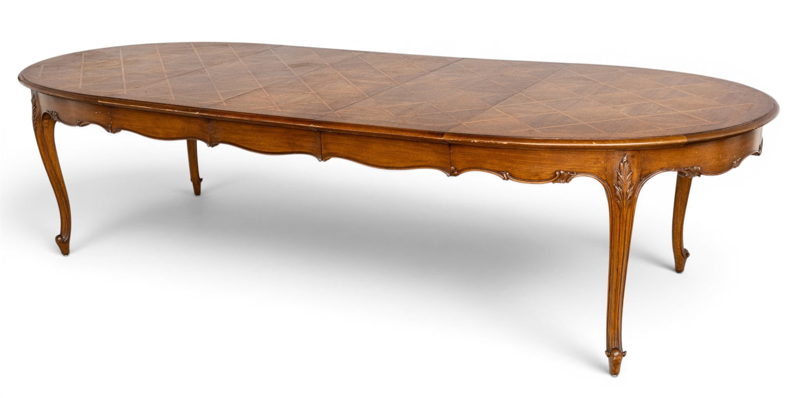 French Style Walnut Oval Dining Table with Marquetry Top 66 "(closed) X 46" 1960, 4 PCS (1 of 8)