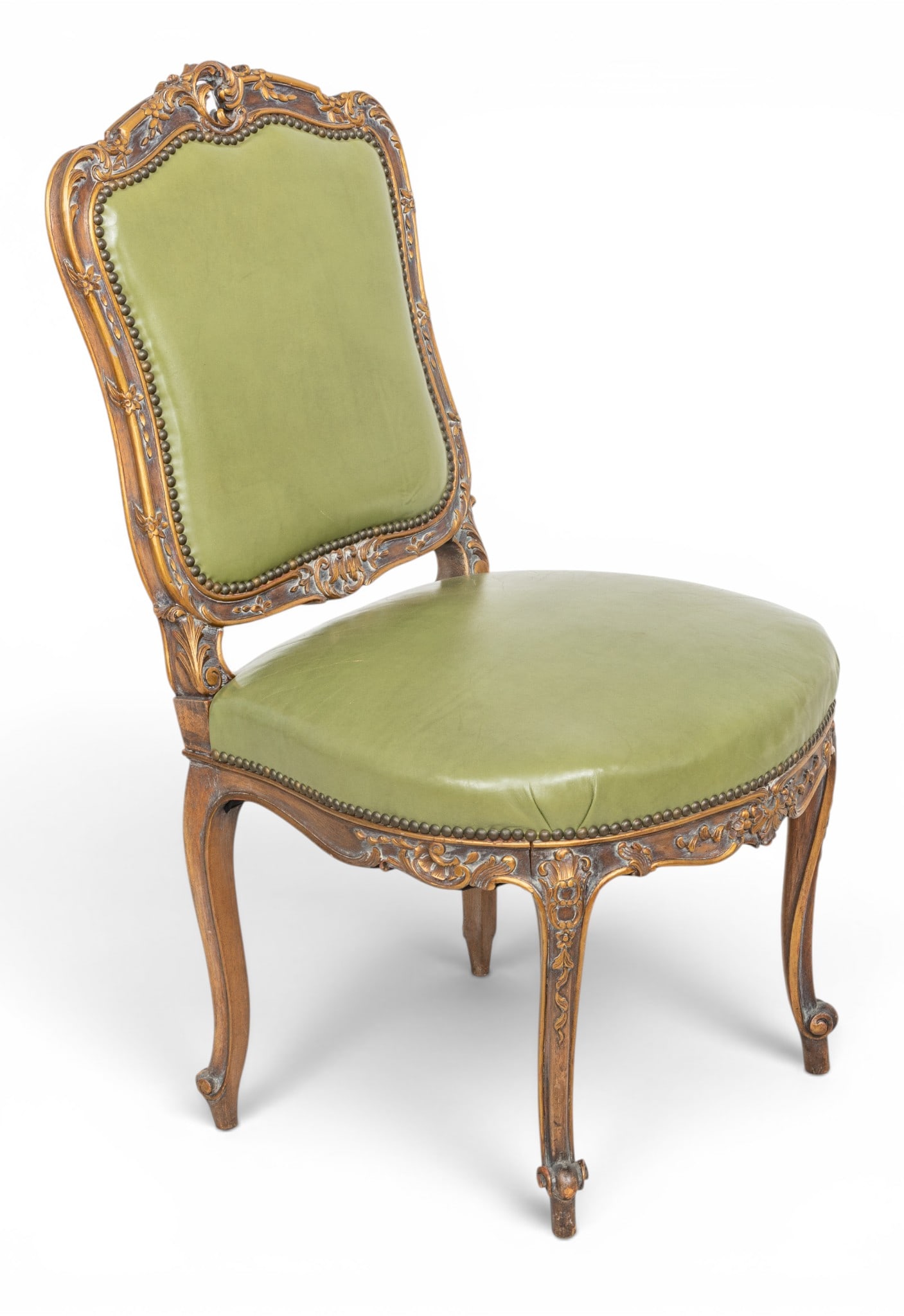 French Louis XV Style Hand Carved and Gilded Walnut Side Chair, Ca. 1900-1915 (1 of 5)