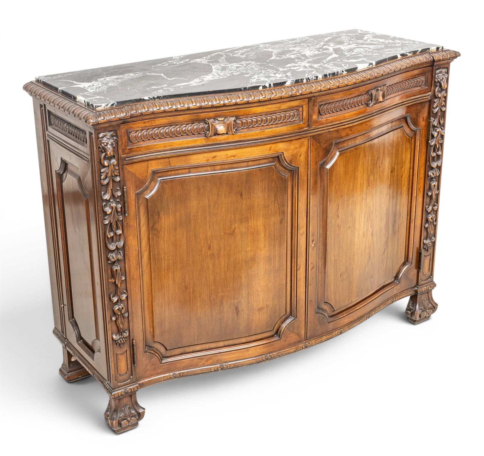 Louis XV Baroque Style Walnut and Marble Top Buffet 1920, H 36" W 48" Depth 20" (1 of 9)