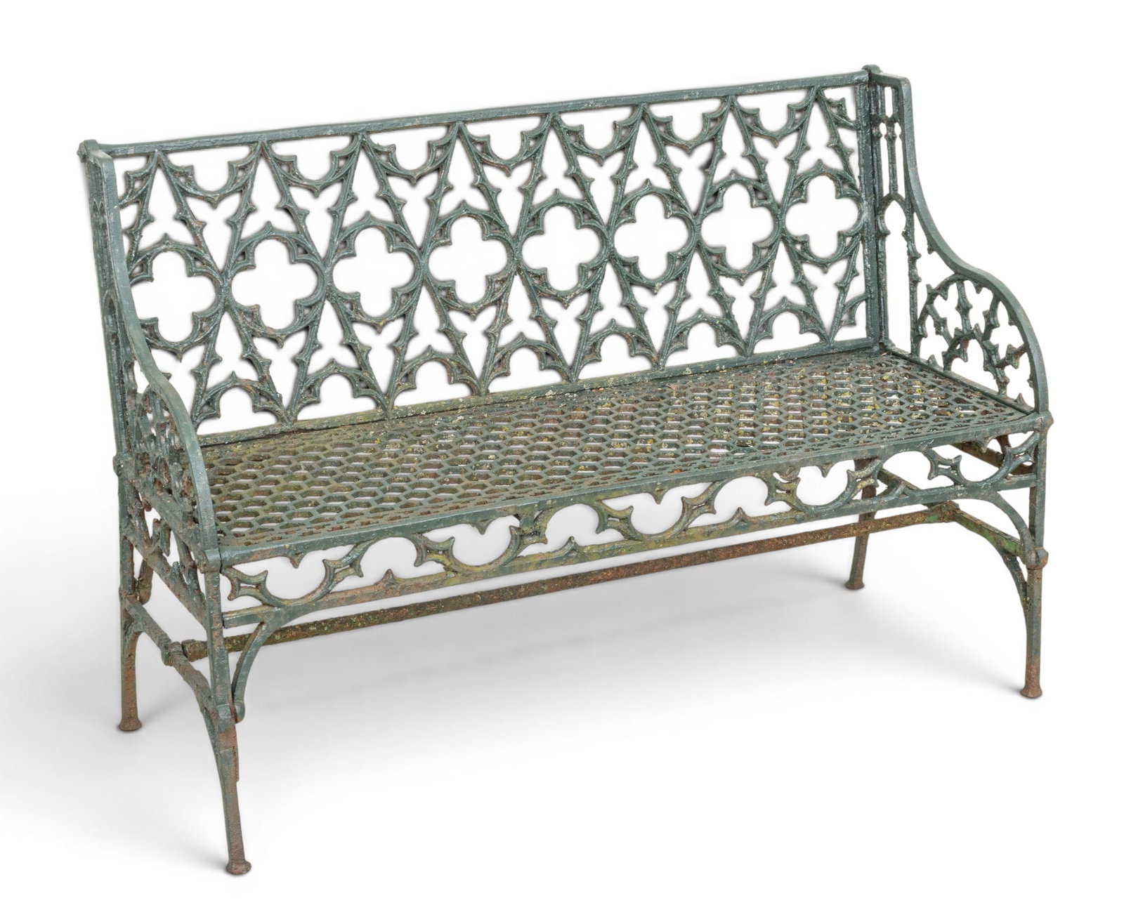 English Gothic Style Cast Iron Bench, H 35.5" W 50.5" Depth 20" (1 of 6)